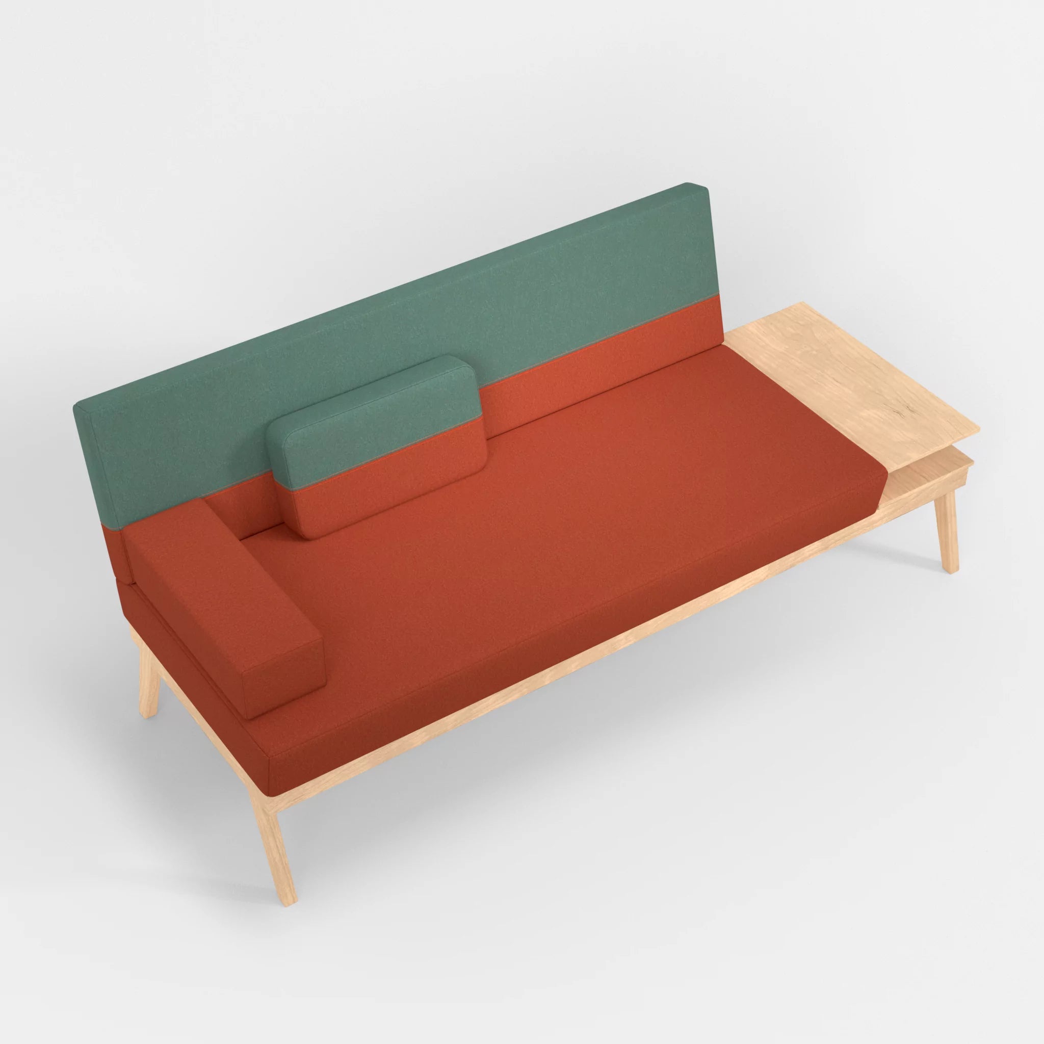 3er Sitzsofa Bauz mit Ablage rechts dama0062-dama0045 in Orange und Türkis von oben