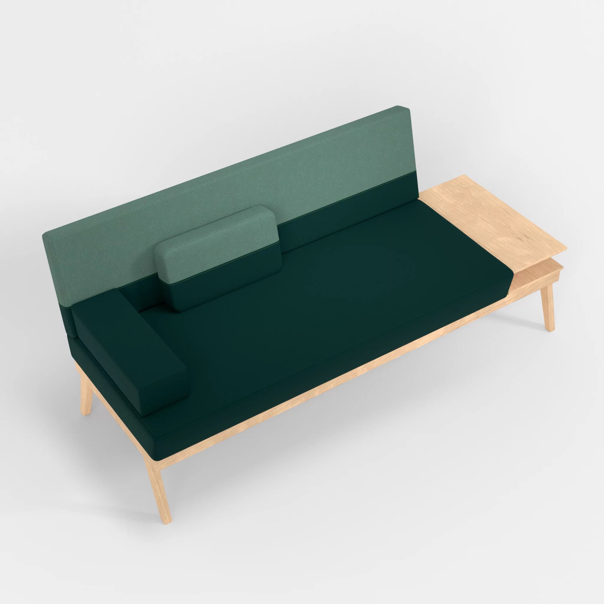 3er Sitzsofa Bauz mit Ablage rechts dama0073-dama0045 in Petrol und Türkis von oben