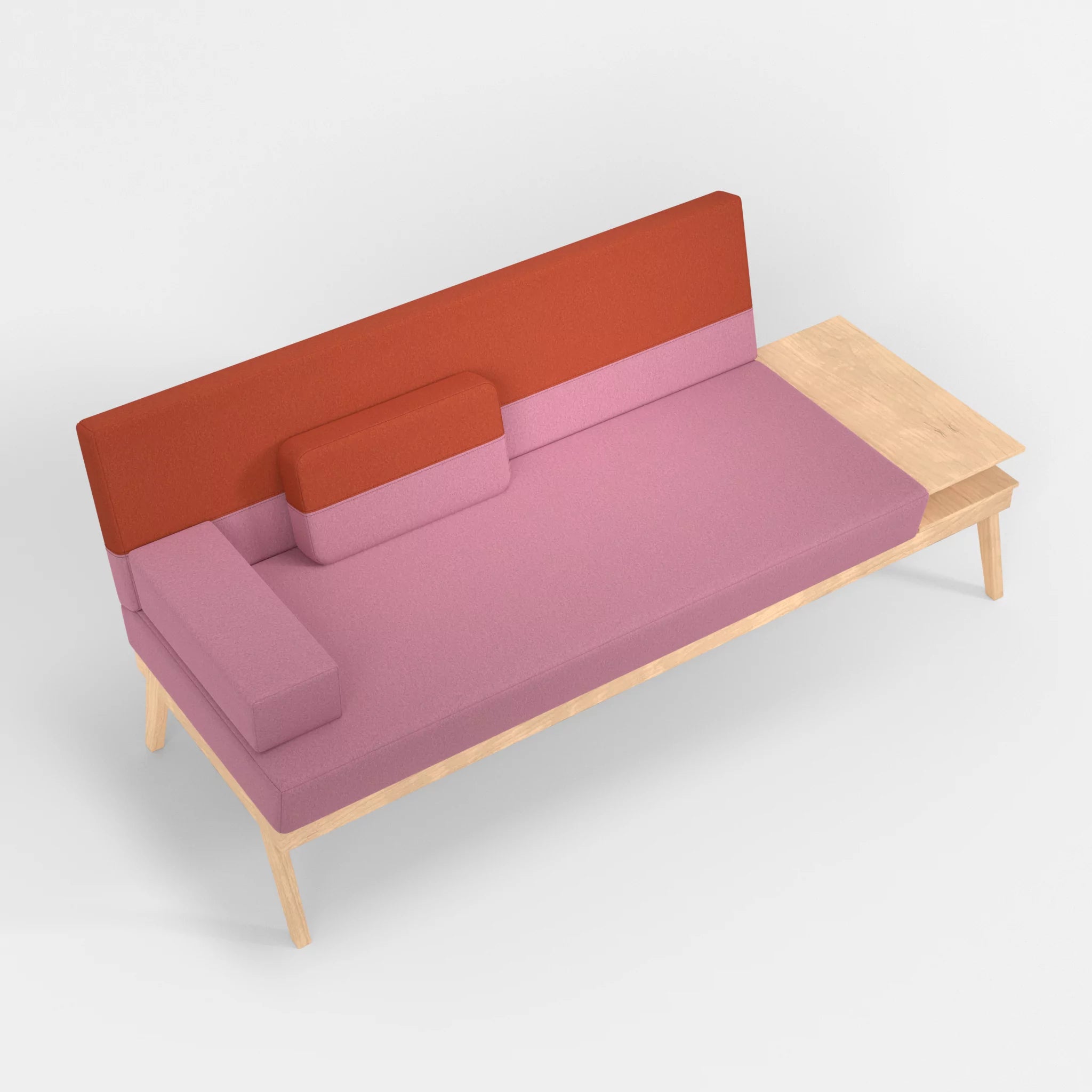 3er Sitzsofa Bauz mit Ablage rechts dama0084-dama0062 in Rosa und Orange von oben