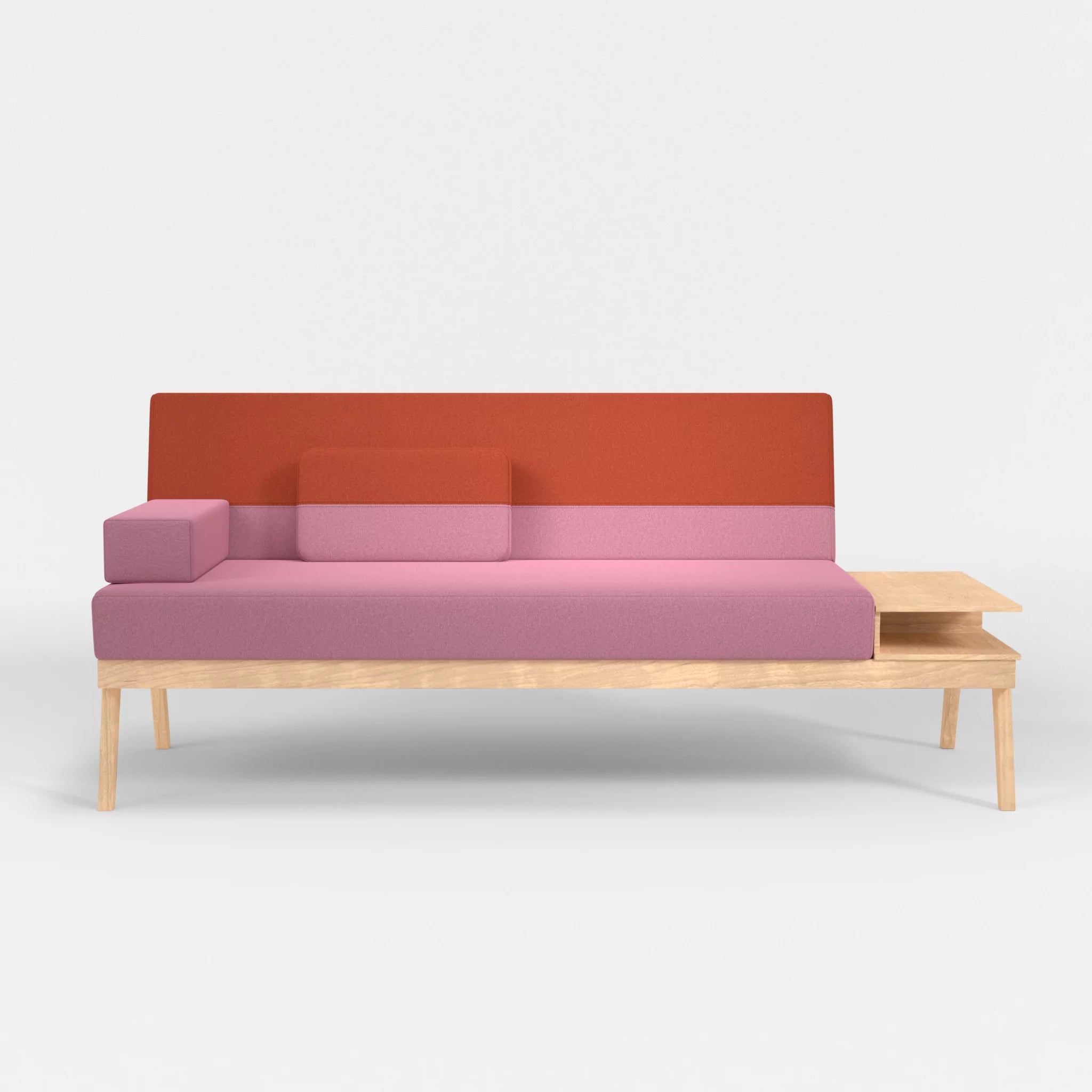 3er Sitzsofa Bauz mit Ablage rechts dama0084-dama0062 in Rosa und Orange von vorne