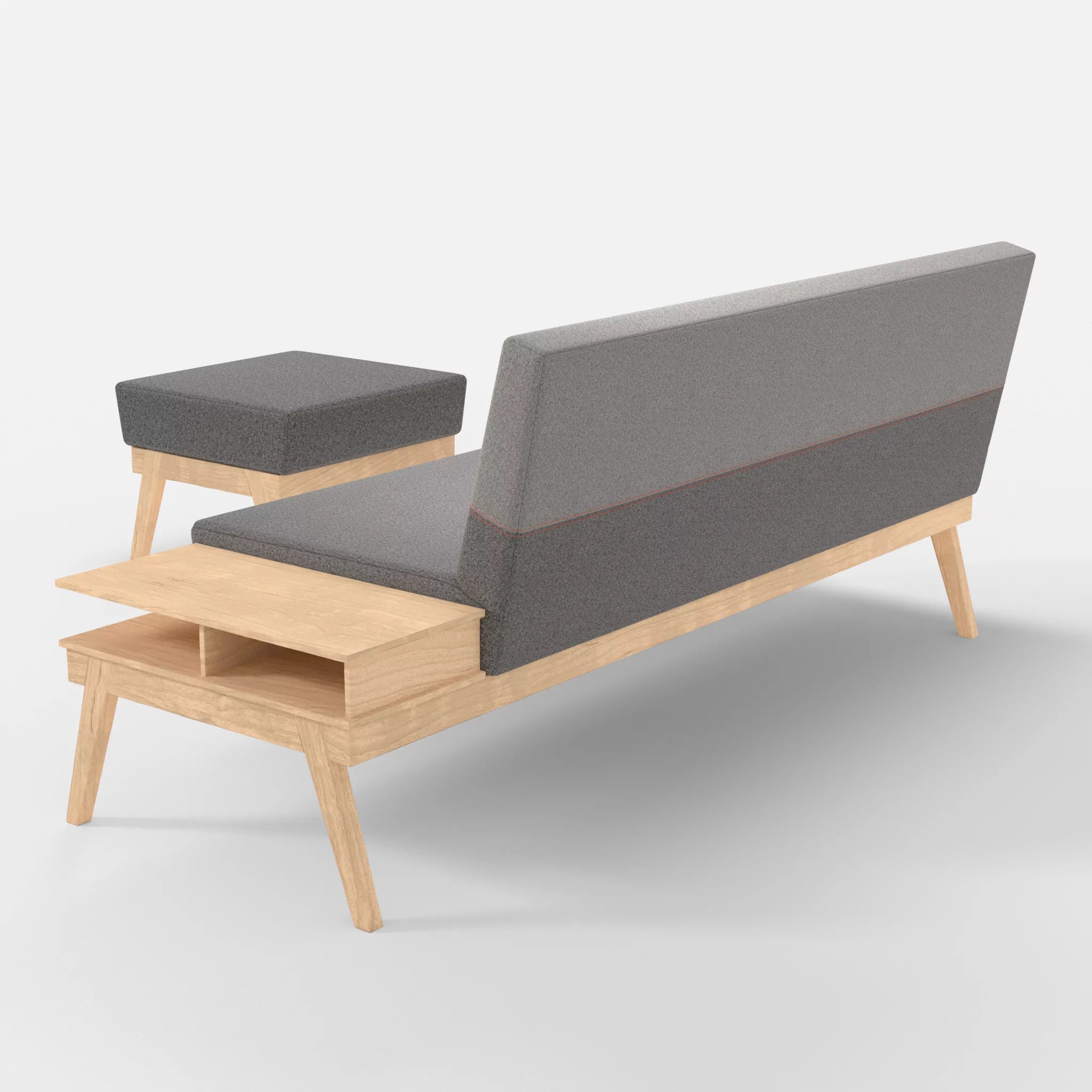 3er Sitzsofa Bauz mit Ablage rechts und Pouf celia0218-celia0208 in Dunkelgrau und Mittelgrau von hinten