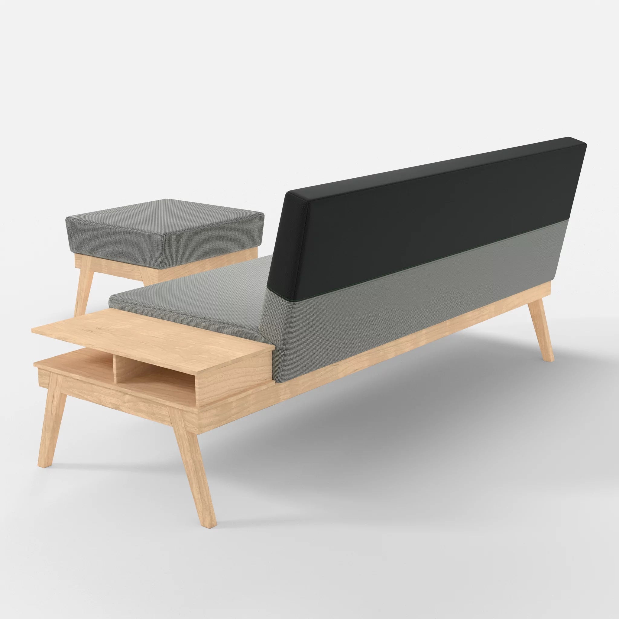 3er Sitzsofa Bauz mit Ablage rechts und Pouf credopepper-credoblack in Dunkelgrau und Schwarz von hinten