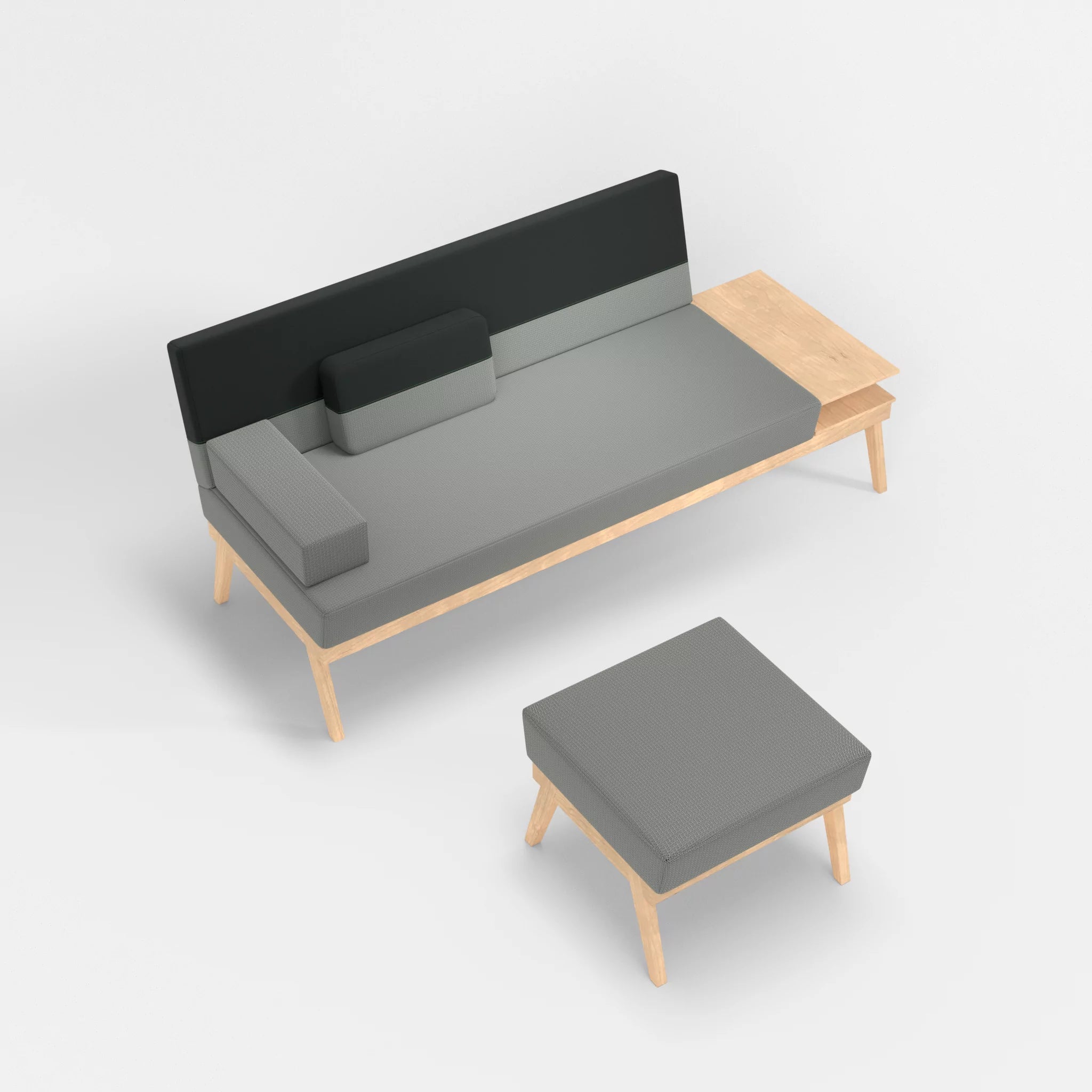 3er Sitzsofa Bauz mit Ablage rechts und Pouf credopepper-credoblack in Dunkelgrau und Schwarz von oben