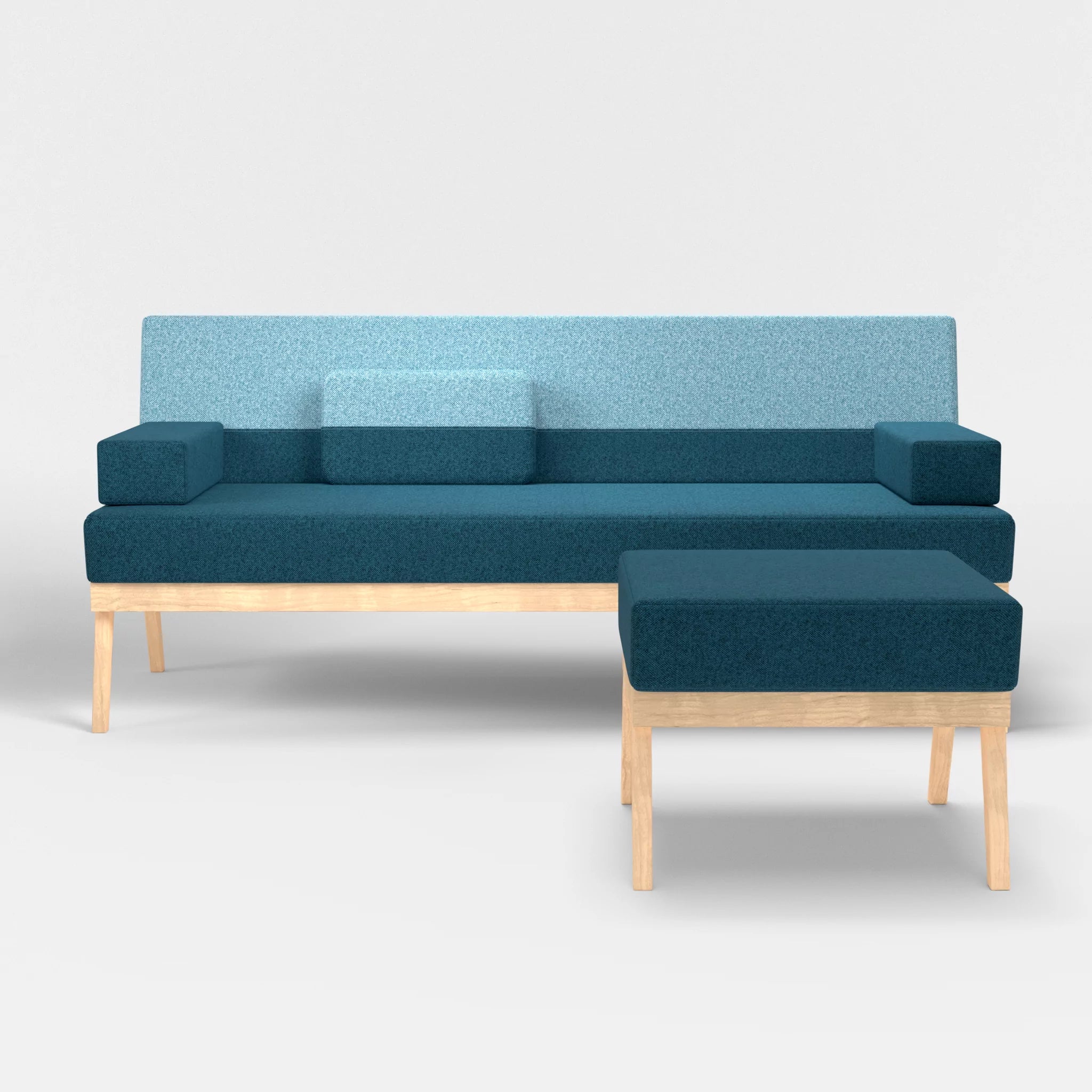 3er Sitzsofa Bauz mit Pouf celia0203-celia0209 in Blau und Türkis von vorne