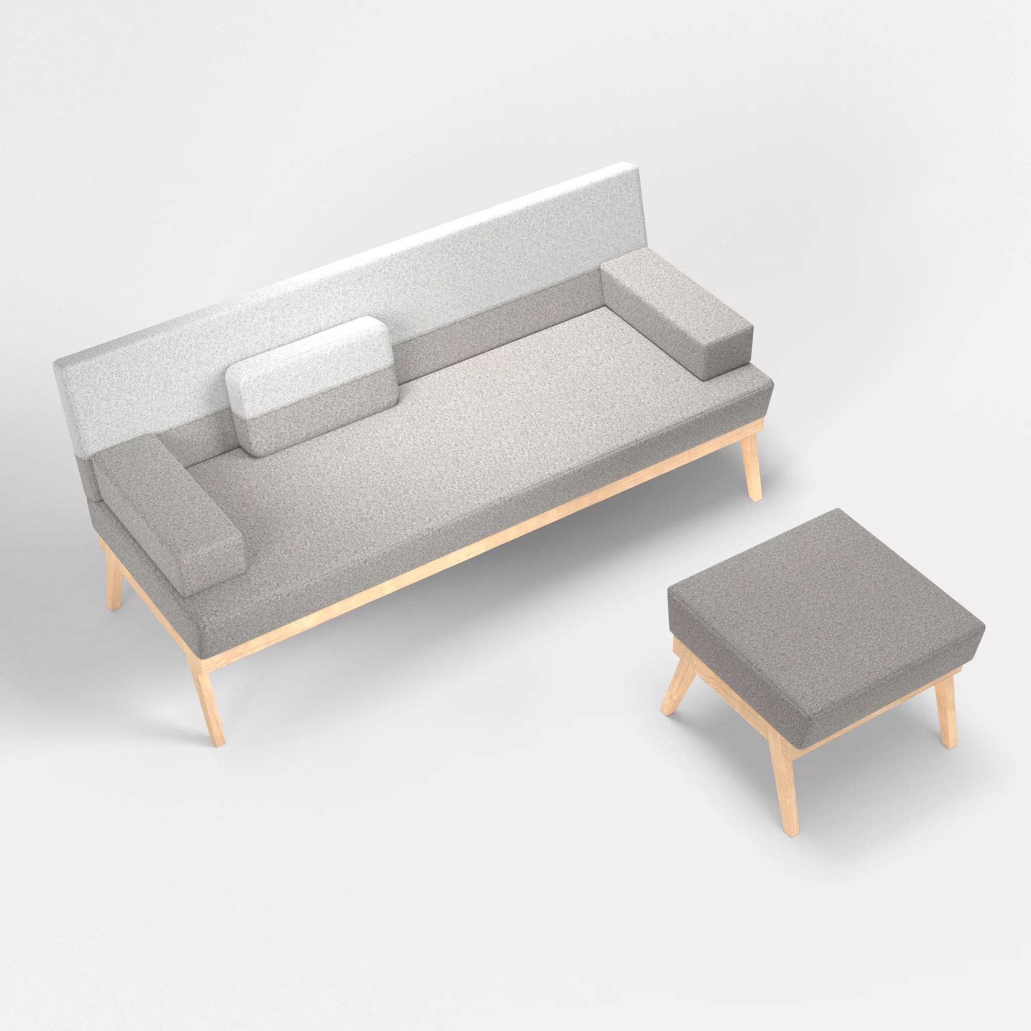 3er Sitzsofa Bauz mit Pouf celia0208-celia0204 in Mittelgrau und Hellgrau von oben