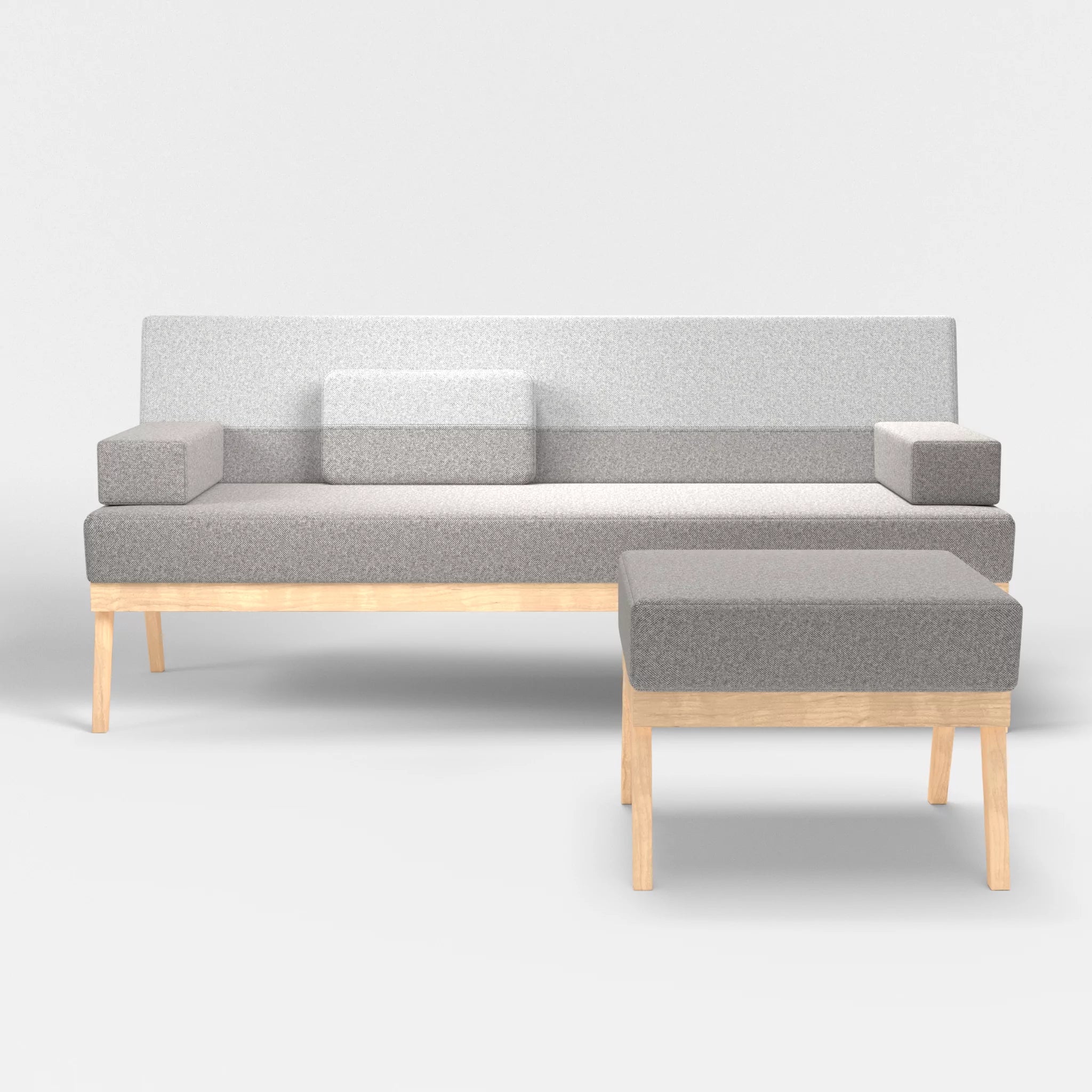 3er Sitzsofa Bauz mit Pouf celia0208-celia0204 in Mittelgrau und Hellgrau von vorne