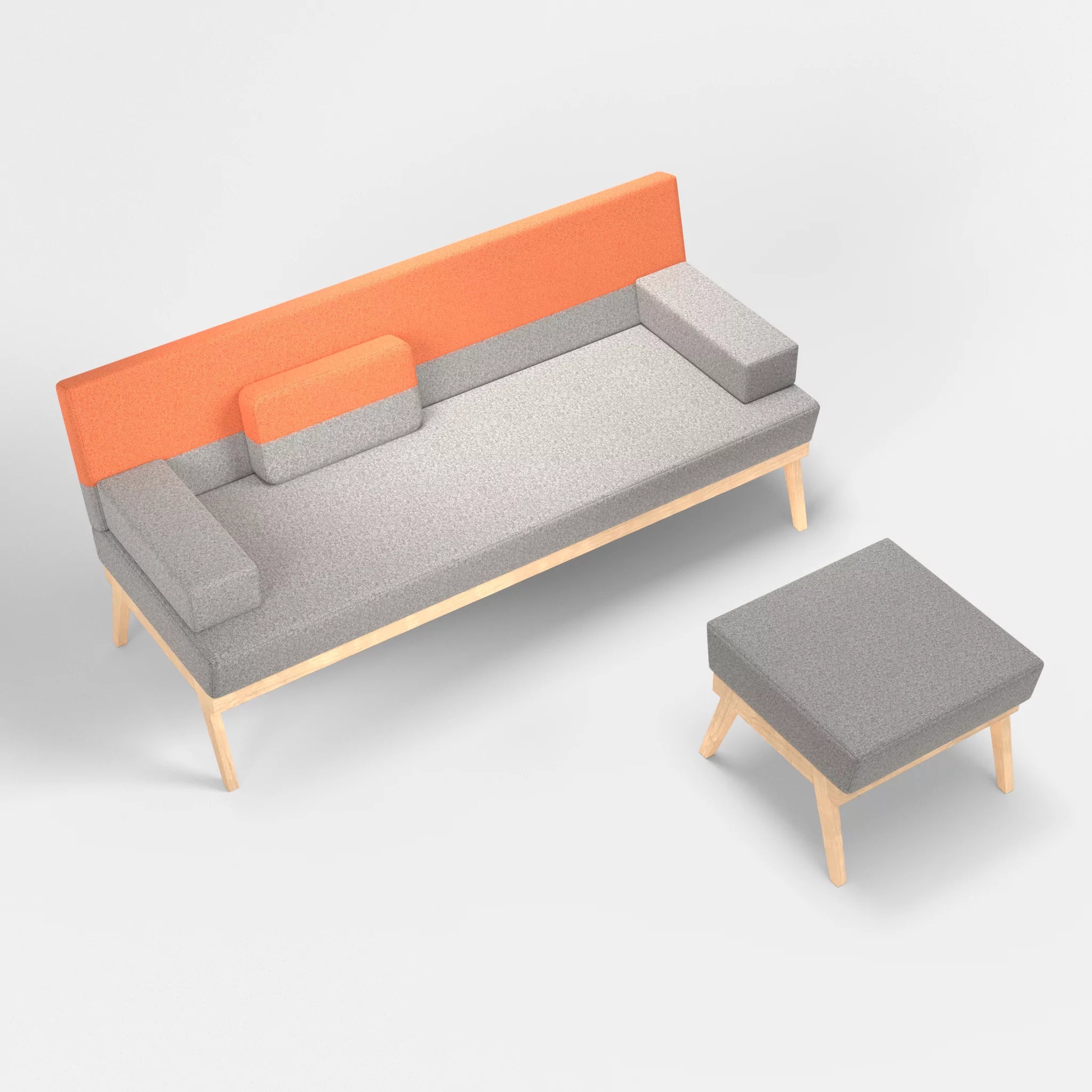3er Sitzsofa Bauz mit Pouf celia0208-celia0215 in Mittelgrau und Orange von oben