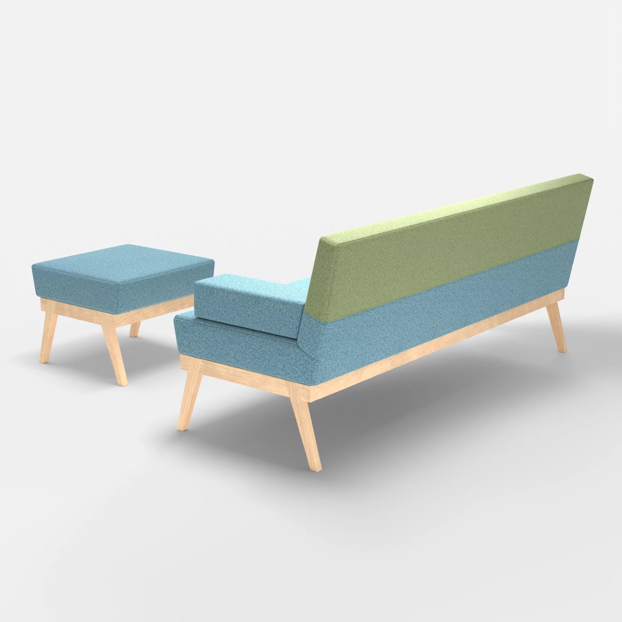 3er Sitzsofa Bauz mit Pouf celia0209-celia0213 in Türkis und Hellgrün von hinten
