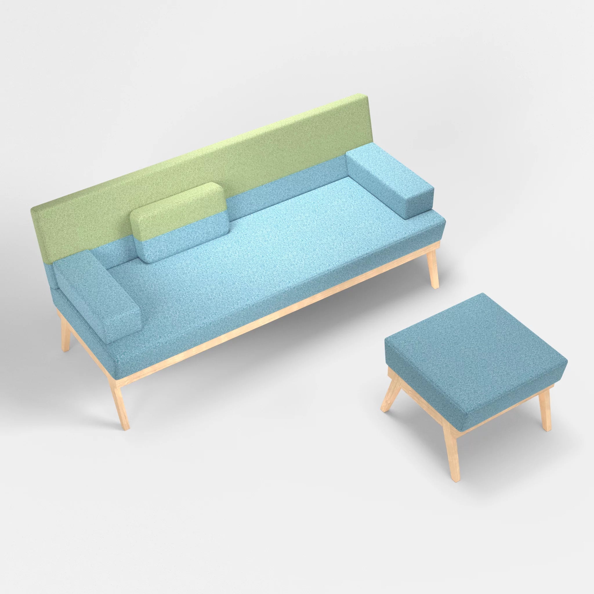 3er Sitzsofa Bauz mit Pouf celia0209-celia0213 in Türkis und Hellgrün von oben
