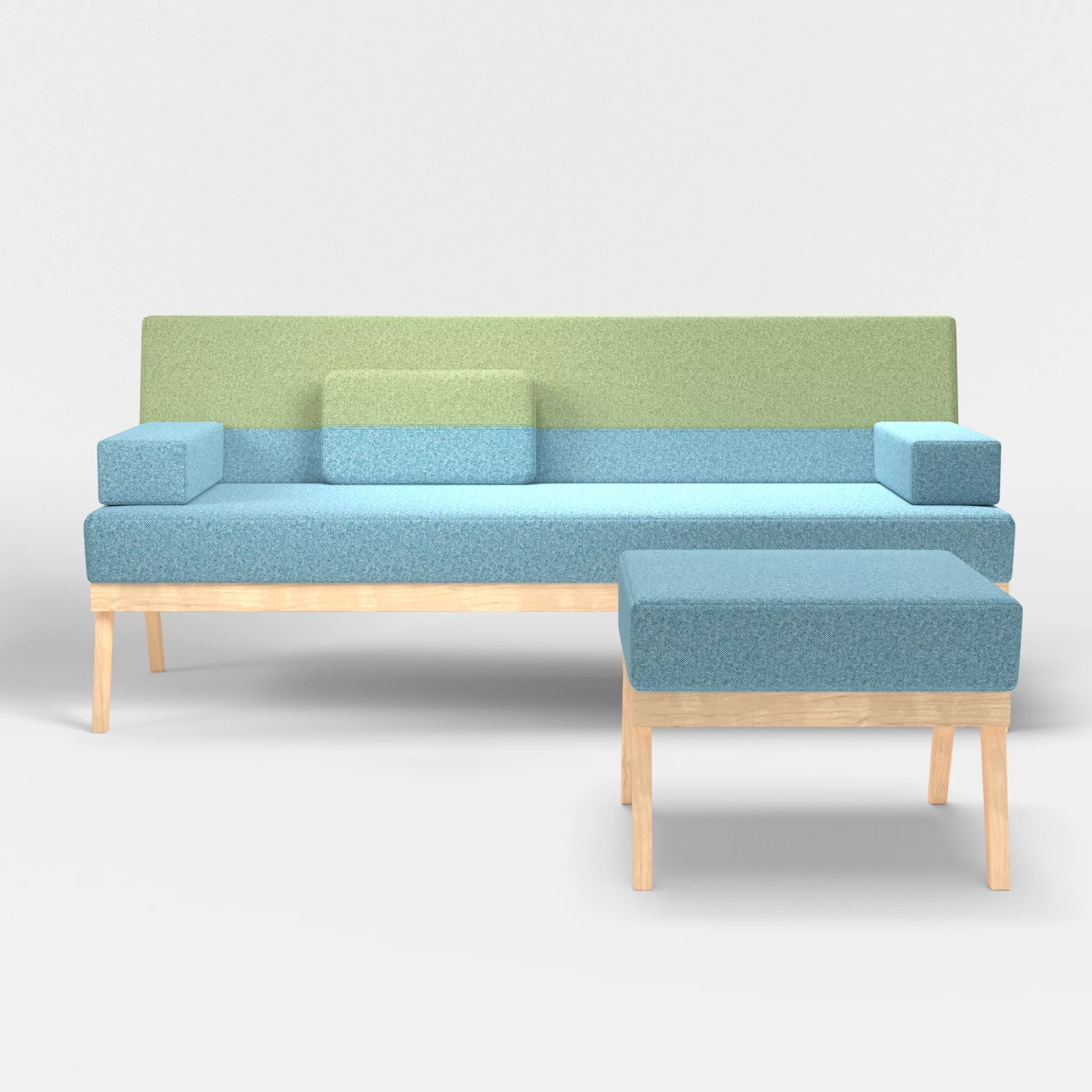 3er Sitzsofa Bauz mit Pouf celia0209-celia0213 in Türkis und Hellgrün von vorne