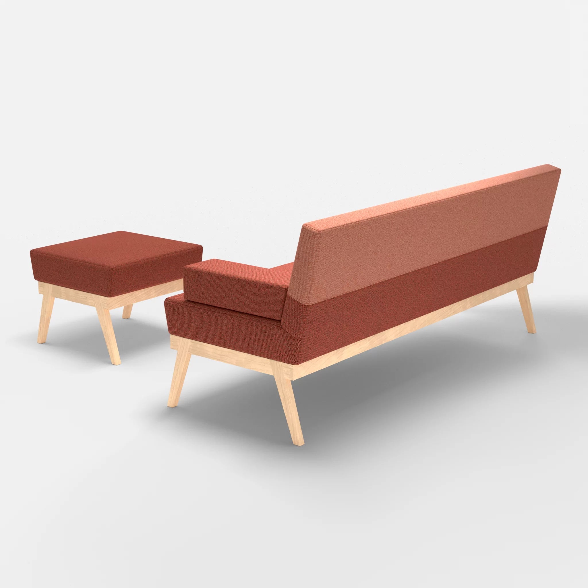 3er Sitzsofa Bauz mit Pouf celia0214-celia0217 in Terracotta und Orange von hinten