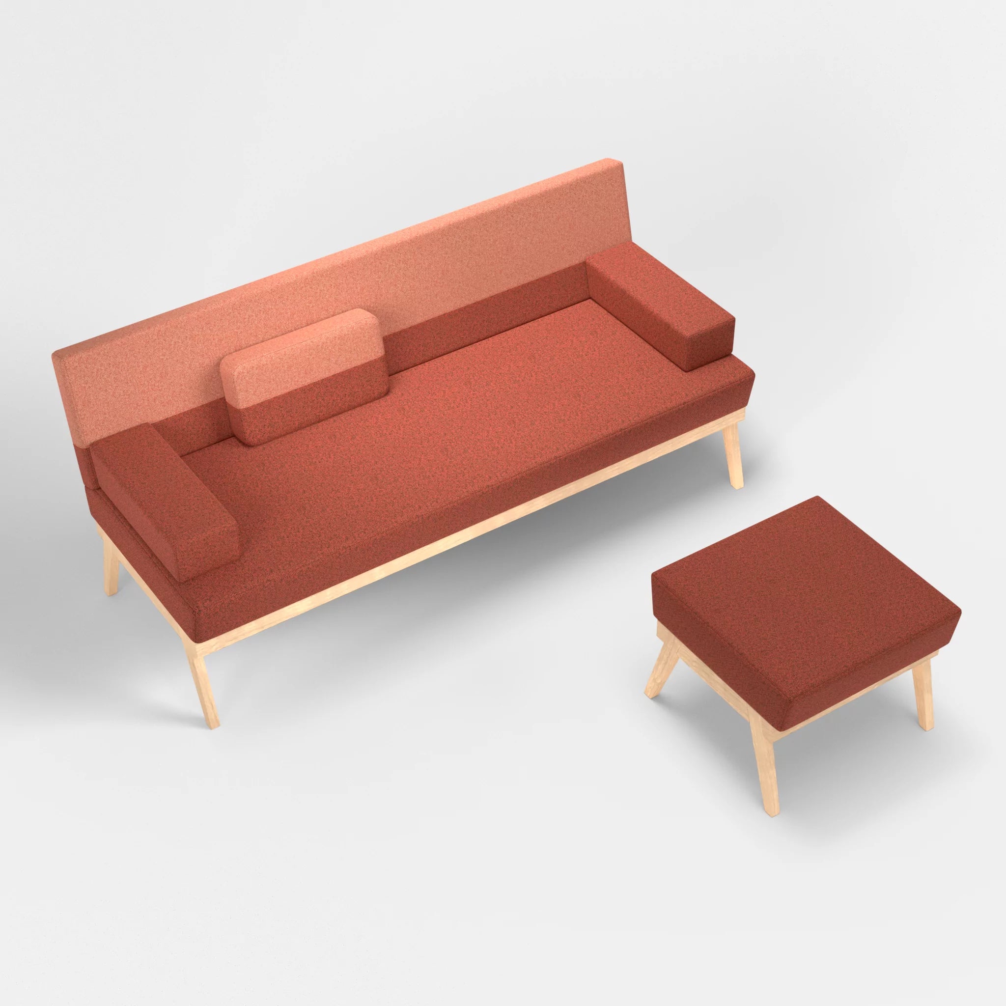 3er Sitzsofa Bauz mit Pouf celia0214-celia0217 in Terracotta und Orange von oben