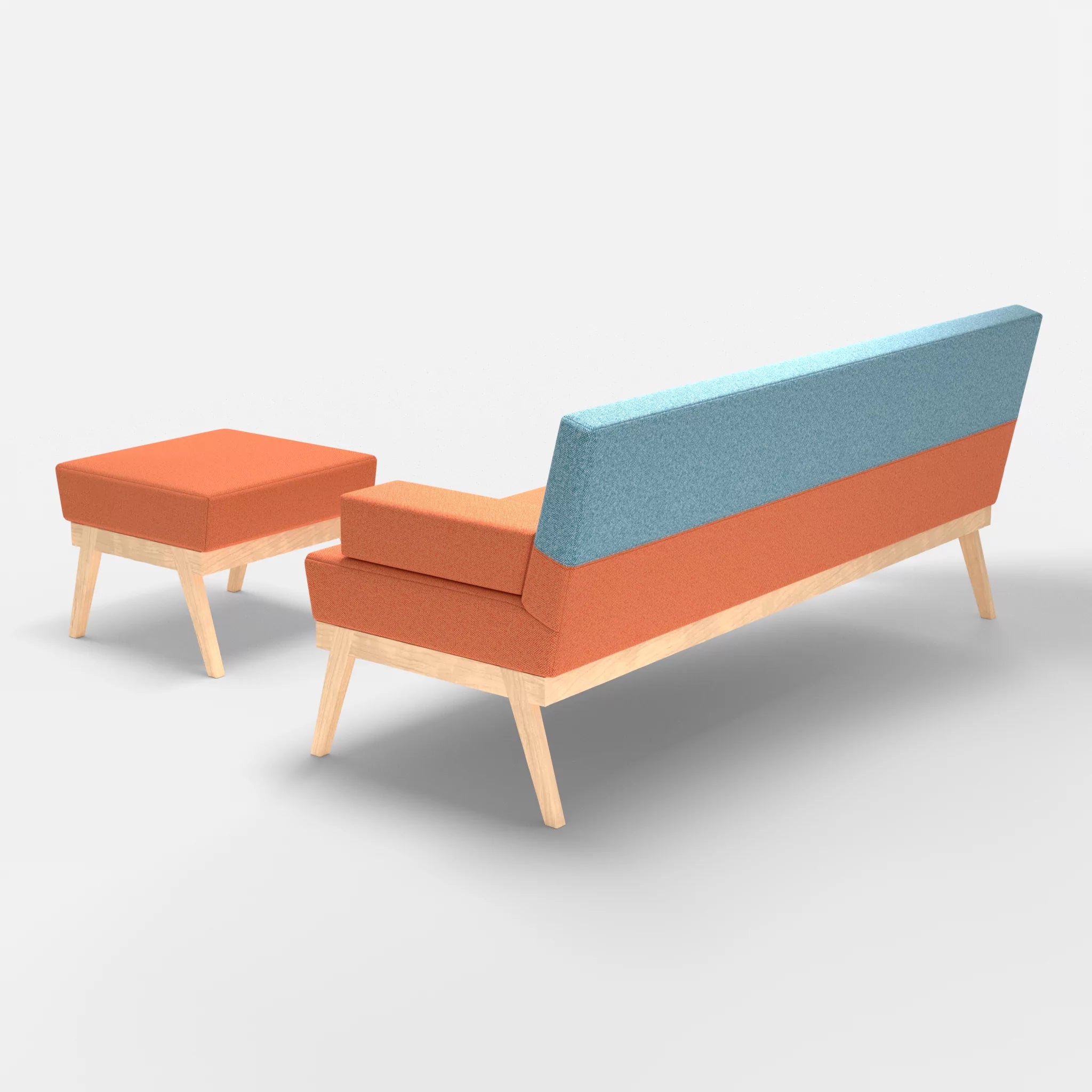 3er Sitzsofa Bauz mit Pouf celia0215-celia0209 in Orange und Türkis von hinten