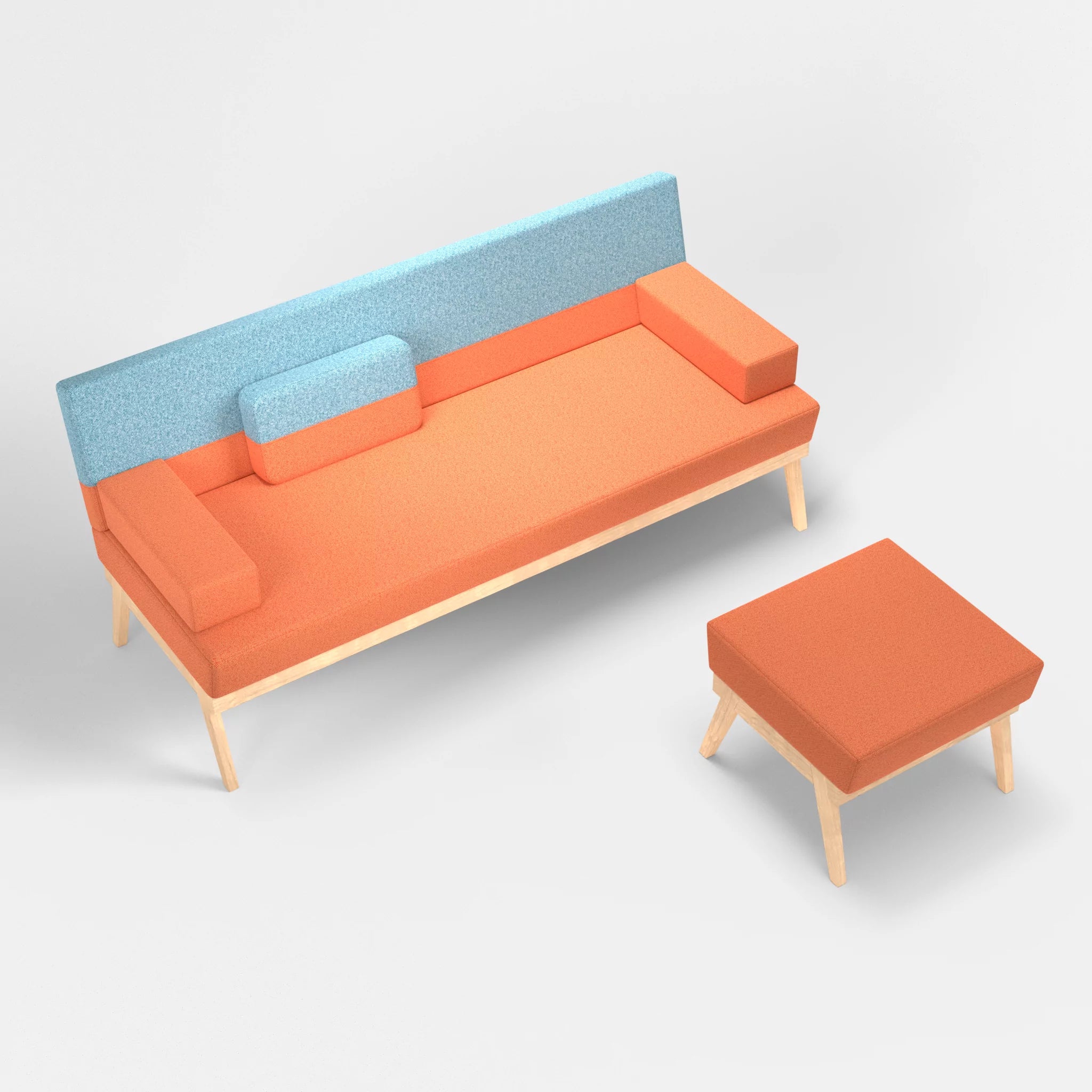 3er Sitzsofa Bauz mit Pouf celia0215-celia0209 in Orange und Türkis von oben