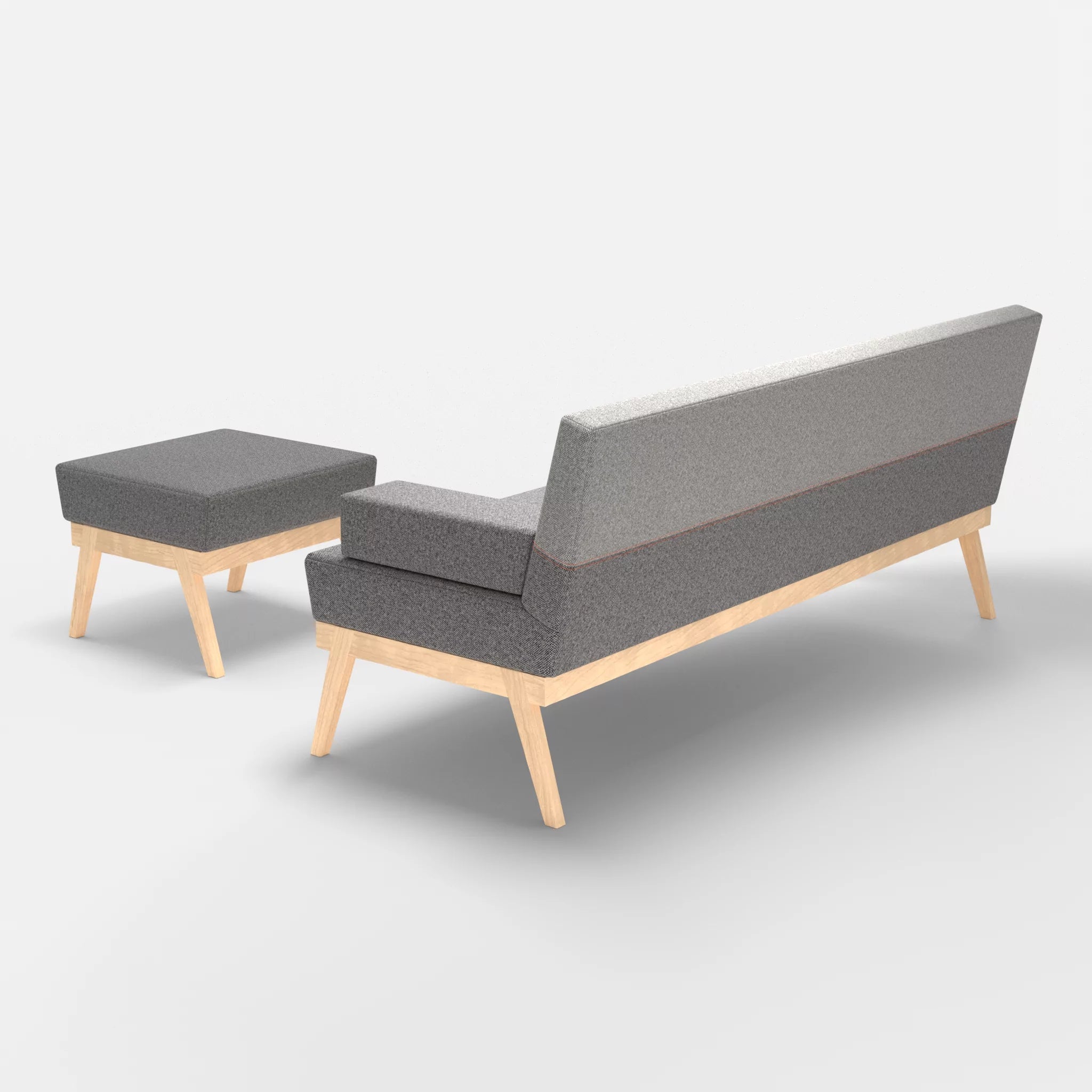 3er Sitzsofa Bauz mit Pouf celia0218-celia0208 in Dunkelgrau und Mittelgrau von hinten
