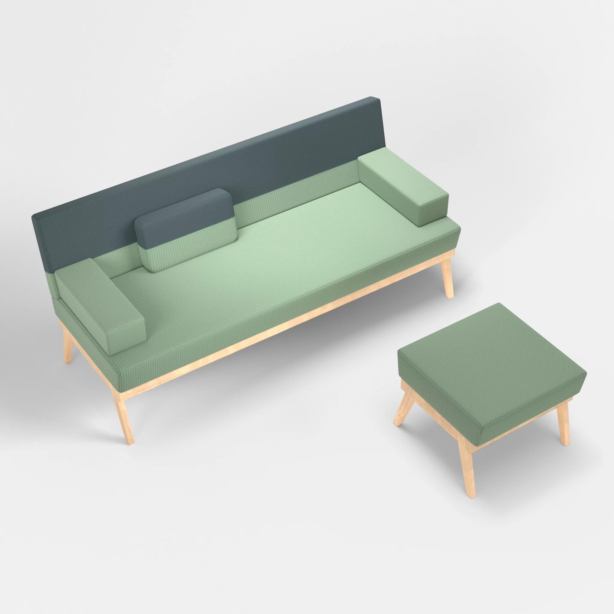 3er Sitzsofa Bauz mit Pouf credoaloe-credojaspis in Hellgrün und Türkis von oben