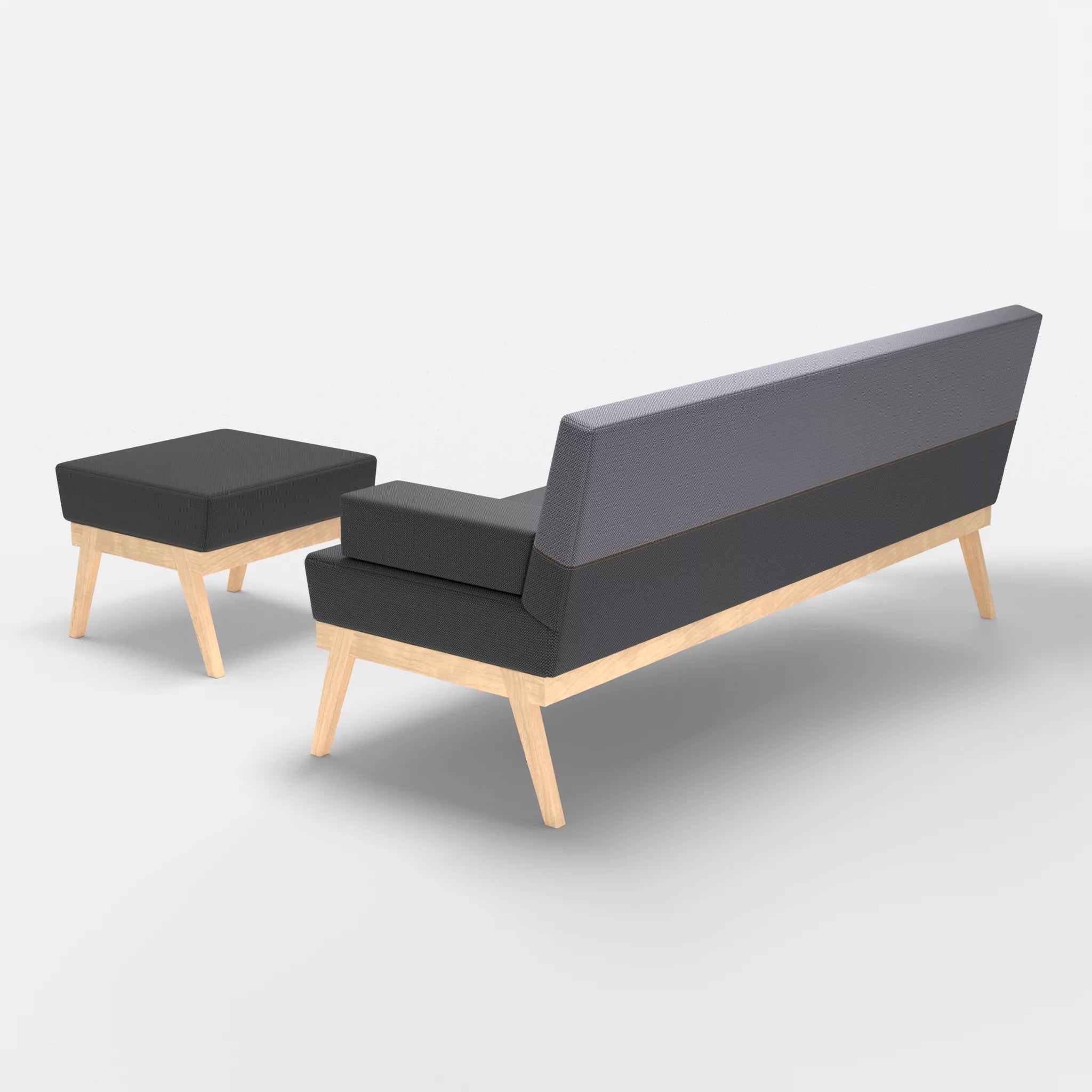3er Sitzsofa Bauz mit Pouf credoasphalt-credocarbon in Anthrazit und Dunkelgrau von hinten