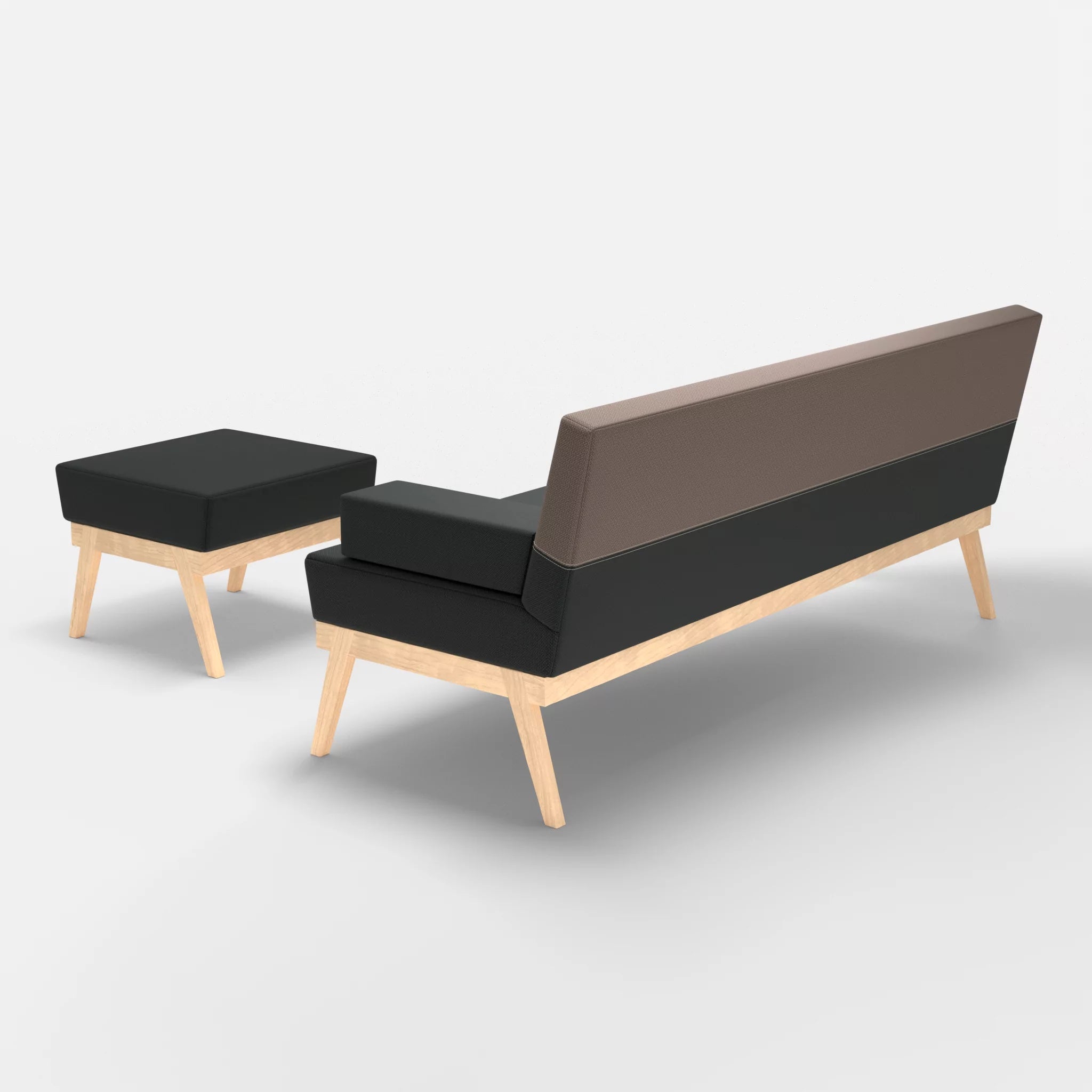 3er Sitzsofa Bauz mit Pouf credoblack-credowalnut in Schwarz und Dunkelgrau von hinten