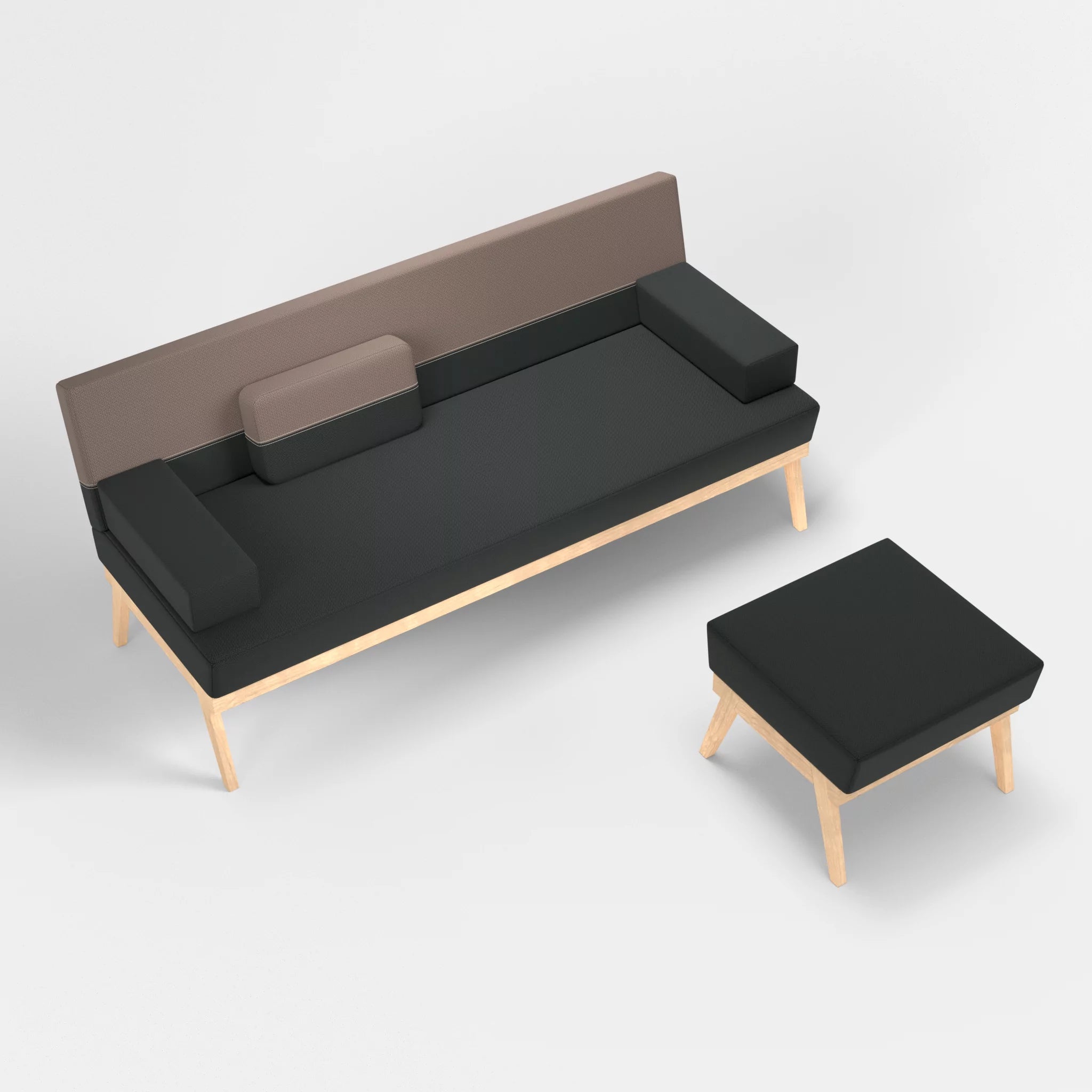 3er Sitzsofa Bauz mit Pouf credoblack-credowalnut in Schwarz und Dunkelgrau von oben