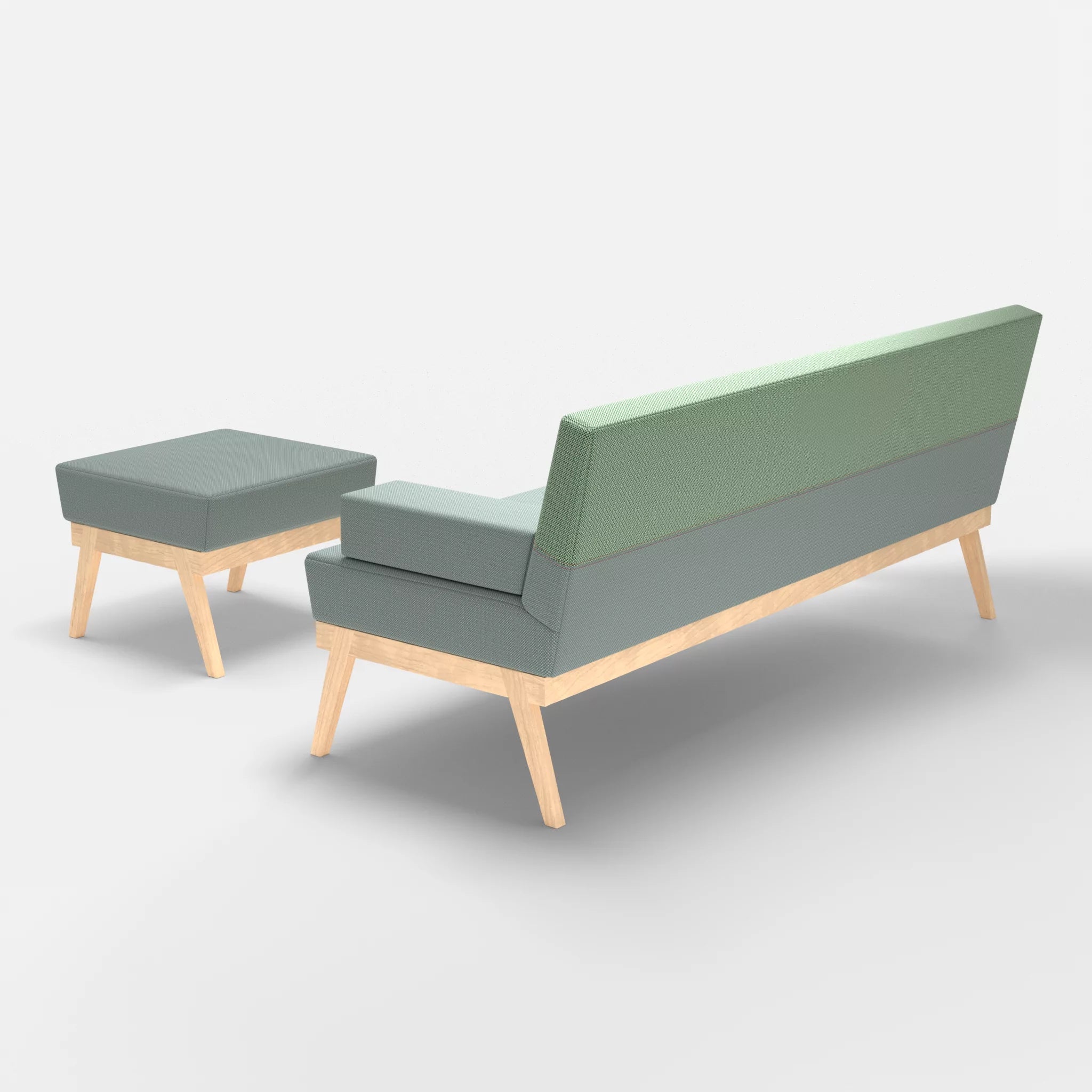 3er Sitzsofa Bauz mit Pouf credolake-credoaloe in Graublau und Hellgrün von hinten