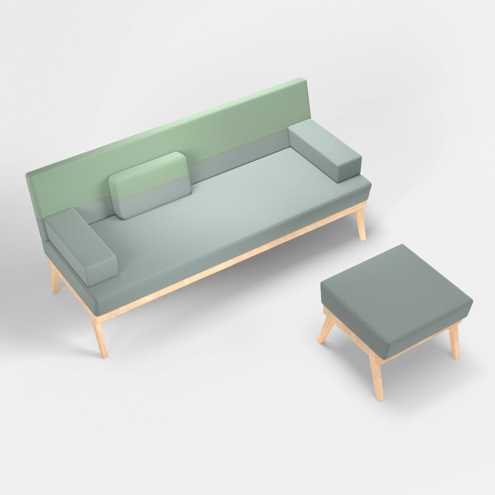3er Sitzsofa Bauz mit Pouf credolake-credoaloe in Graublau und Hellgrün von oben