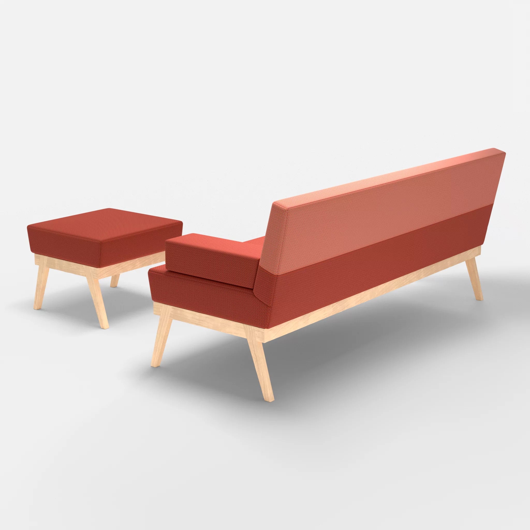 3er Sitzsofa Bauz mit Pouf credolampion-credograpefruit in Rot und Coral von hinten