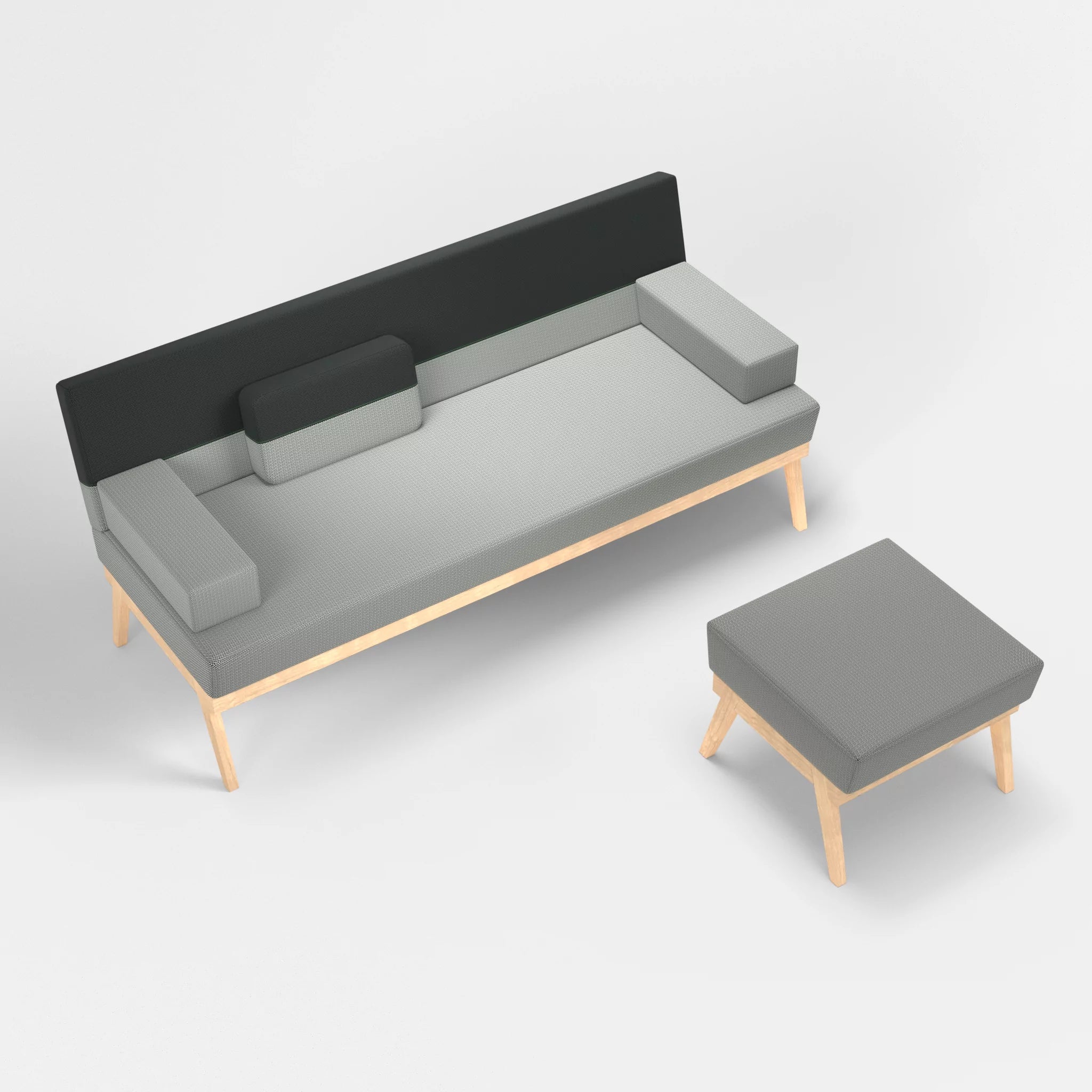 3er Sitzsofa Bauz mit Pouf credopepper-credoblack in Dunkelgrau und Schwarz von oben