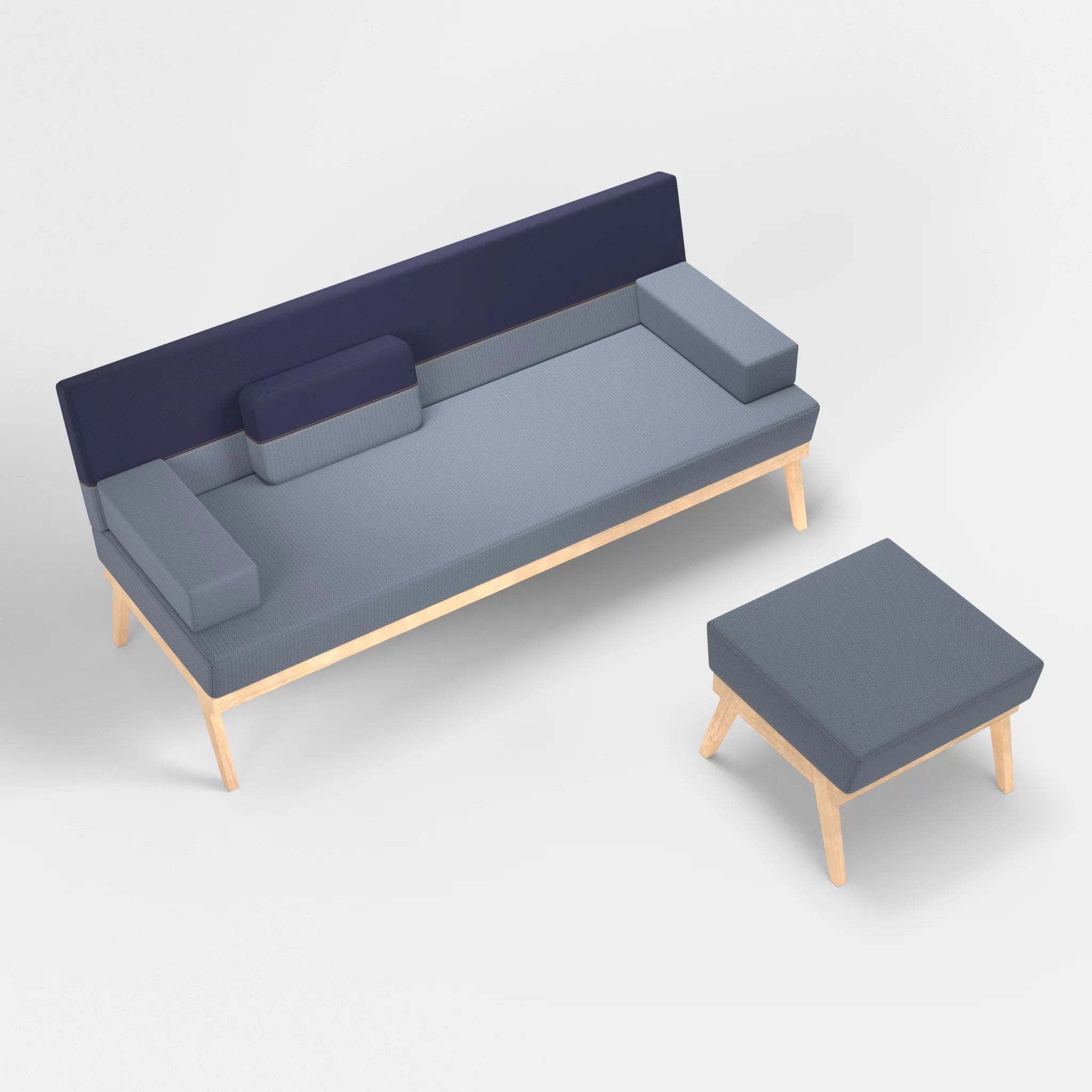 3er Sitzsofa Bauz mit Pouf credosea-credonavy in Blau und Navy von oben