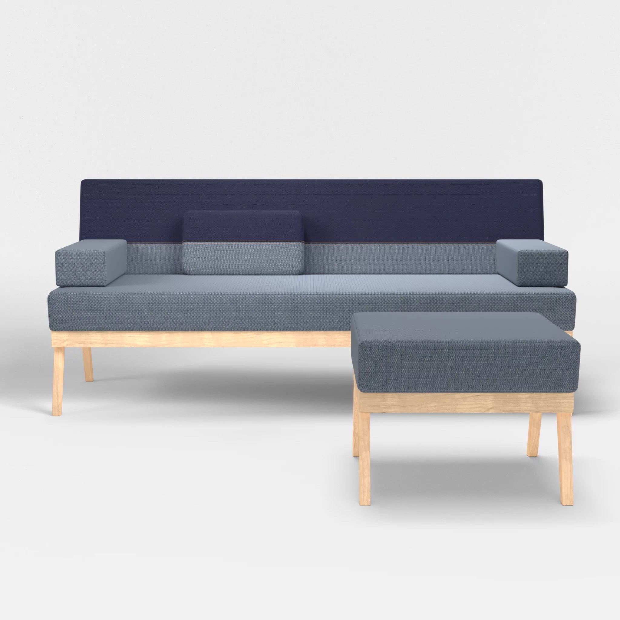 3er Sitzsofa Bauz mit Pouf credosea-credonavy in Blau und Navy von vorne