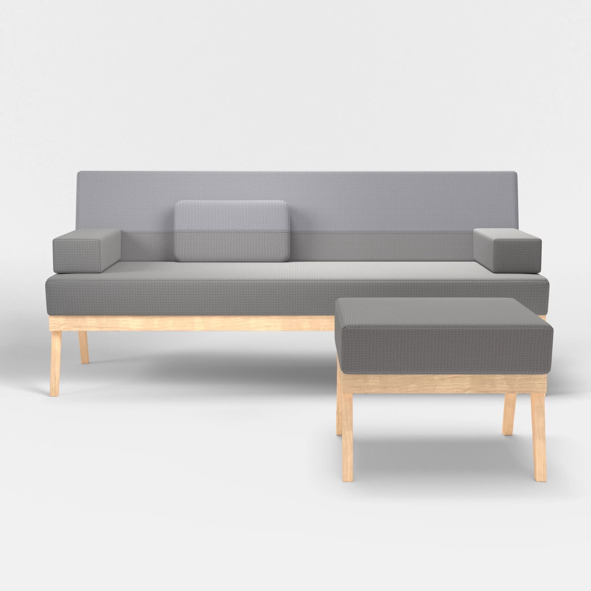 3er Sitzsofa Bauz mit Pouf credozinn-credochalk in Mittelgrau und Hellgrau von vorne