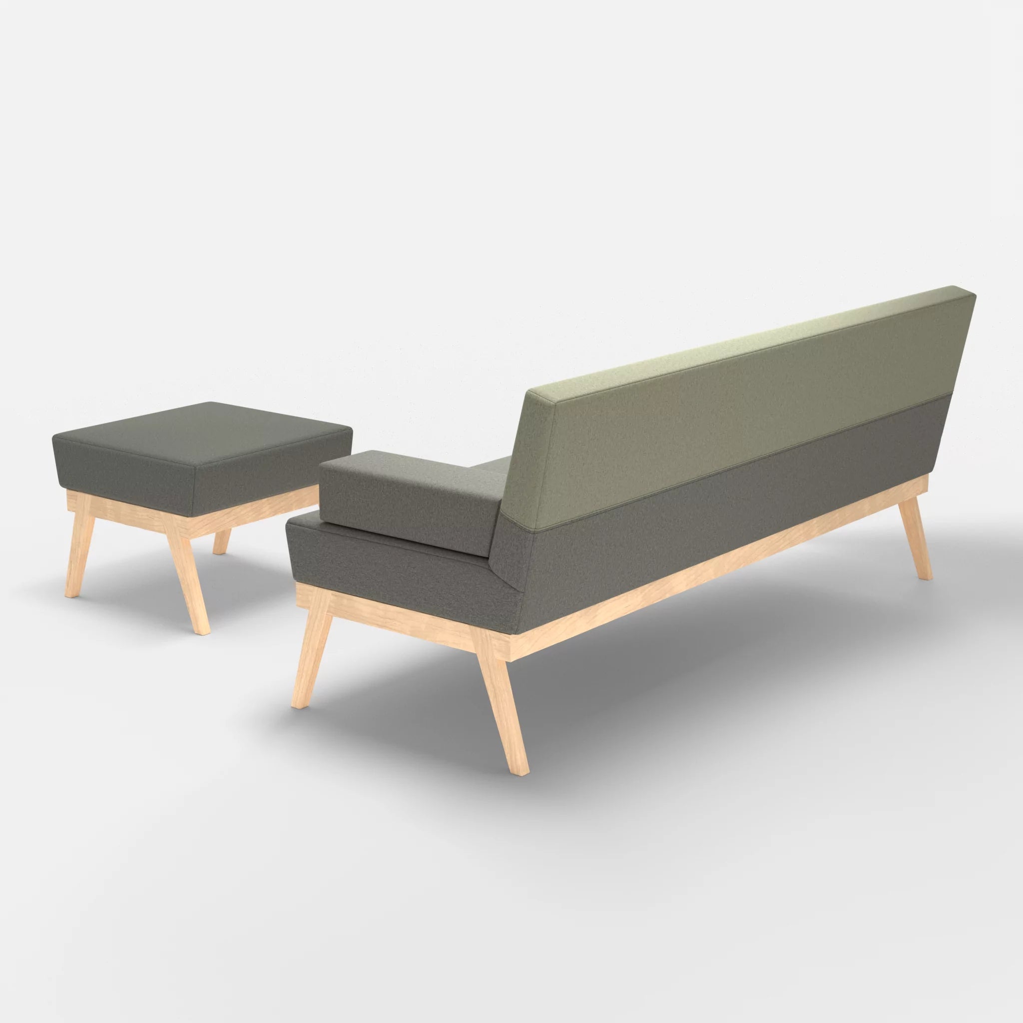 3er Sitzsofa Bauz mit Pouf dama0003-dama0057 in Mittelgrau und Hellgrau von hinten
