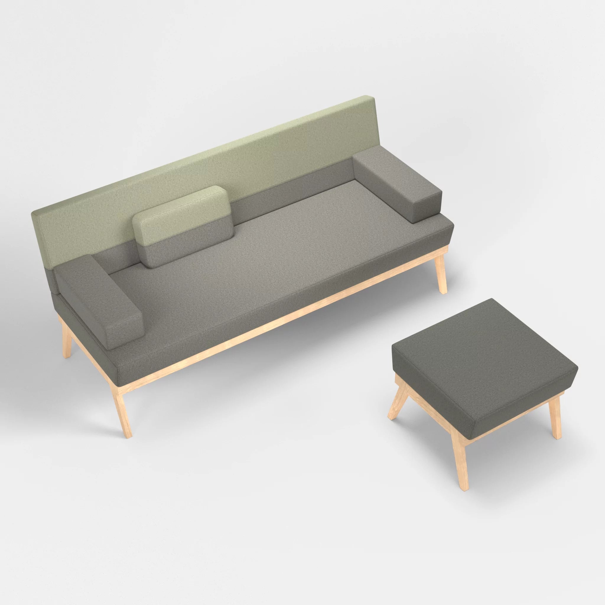 3er Sitzsofa Bauz mit Pouf dama0003-dama0057 in Mittelgrau und Hellgrau von oben