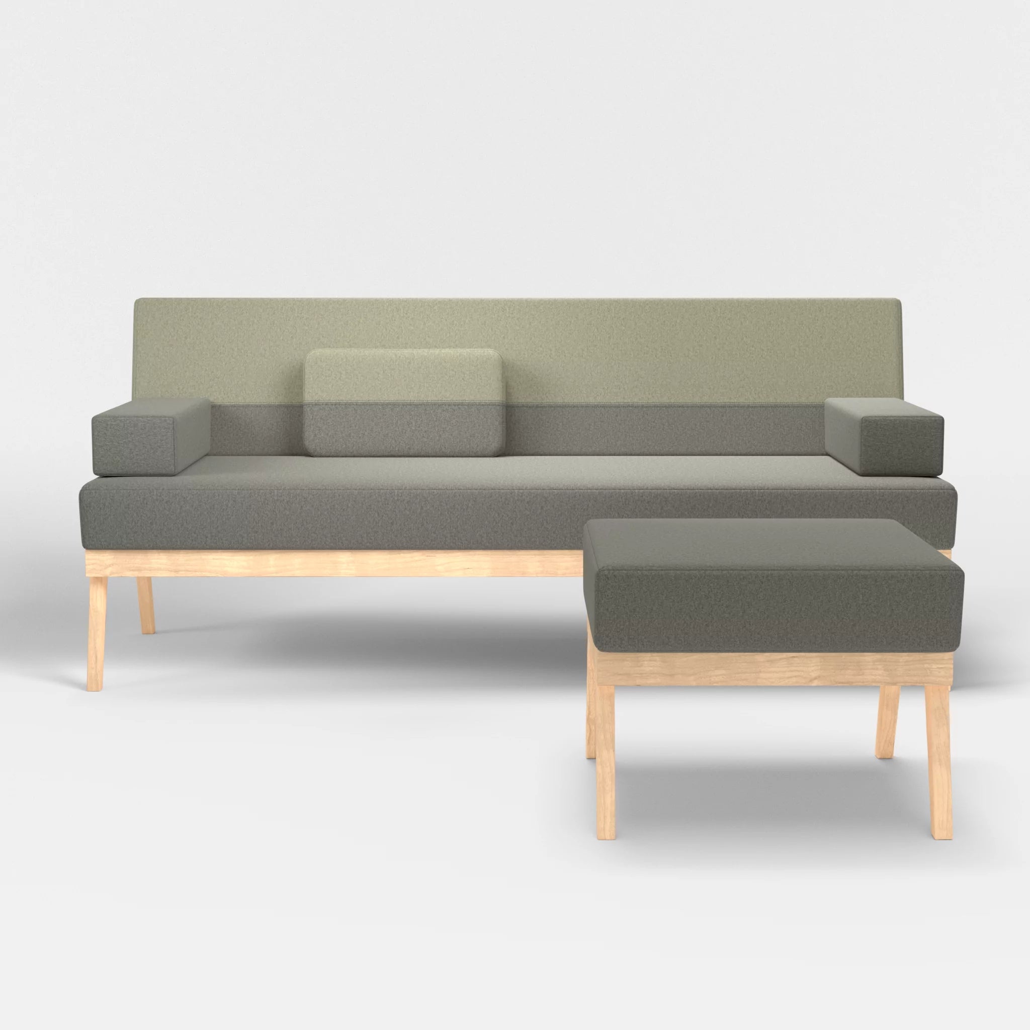 3er Sitzsofa Bauz mit Pouf dama0003-dama0057 in Mittelgrau und Hellgrau von vorne