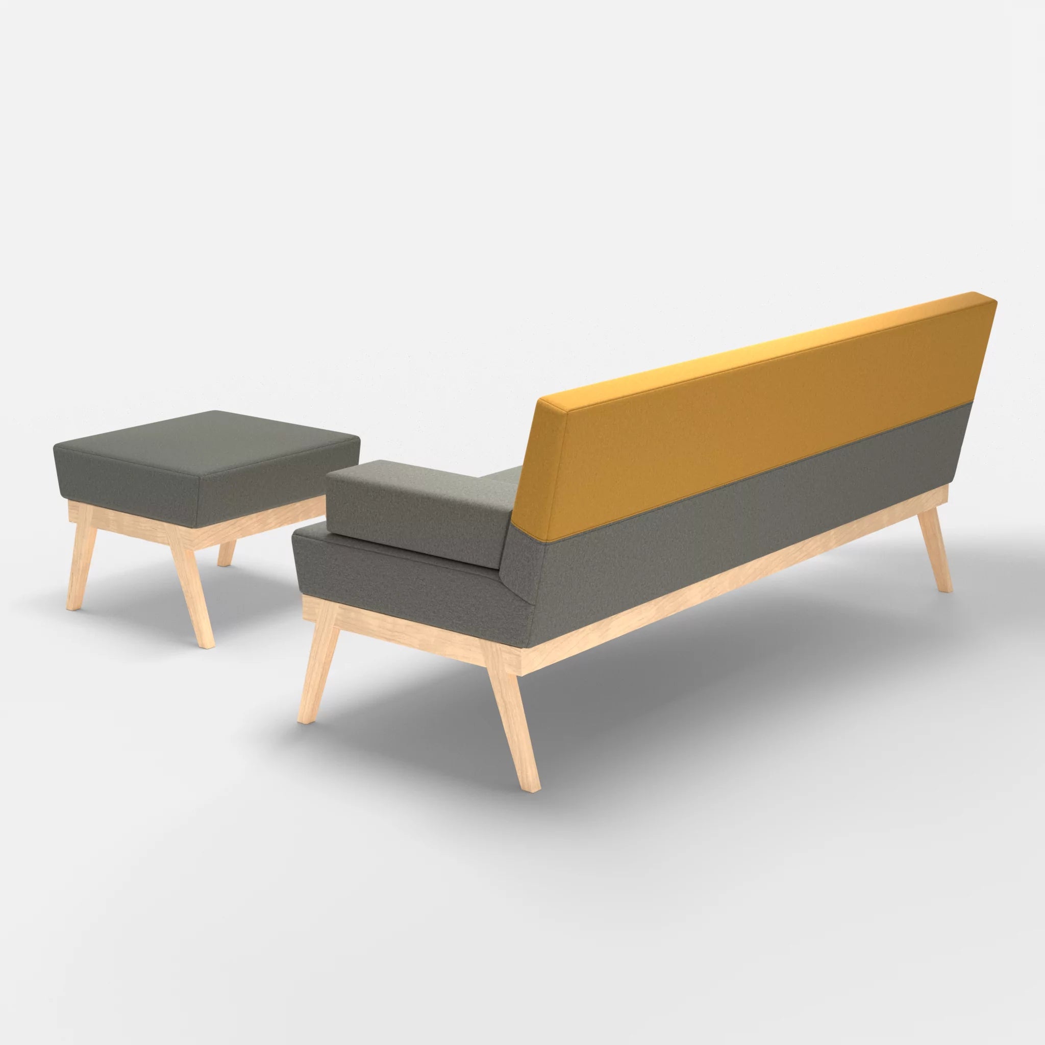 3er Sitzsofa Bauz mit Pouf dama0003-dama0081 in Mittelgrau und Curry von hinten