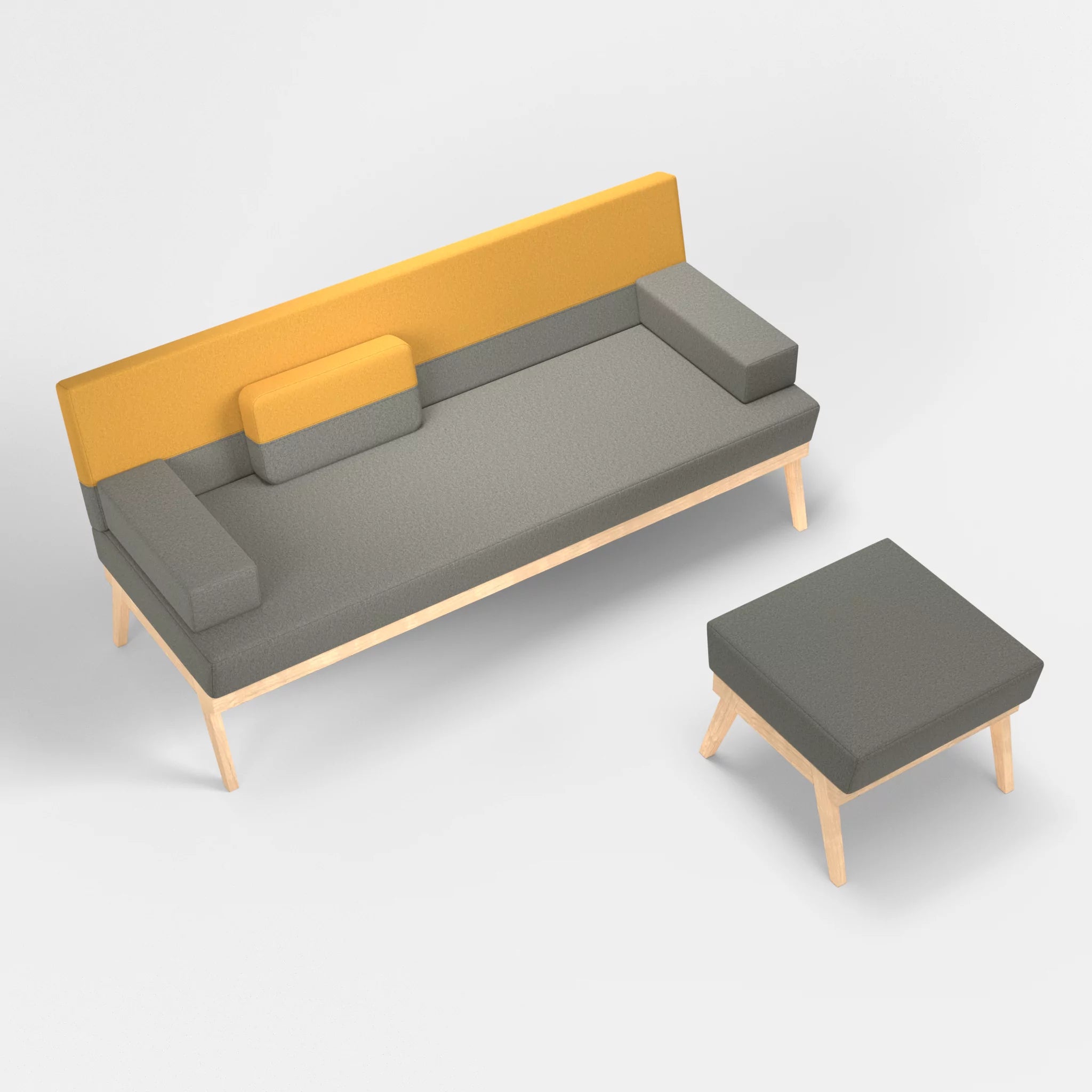 3er Sitzsofa Bauz mit Pouf dama0003-dama0081 in Mittelgrau und Curry von oben