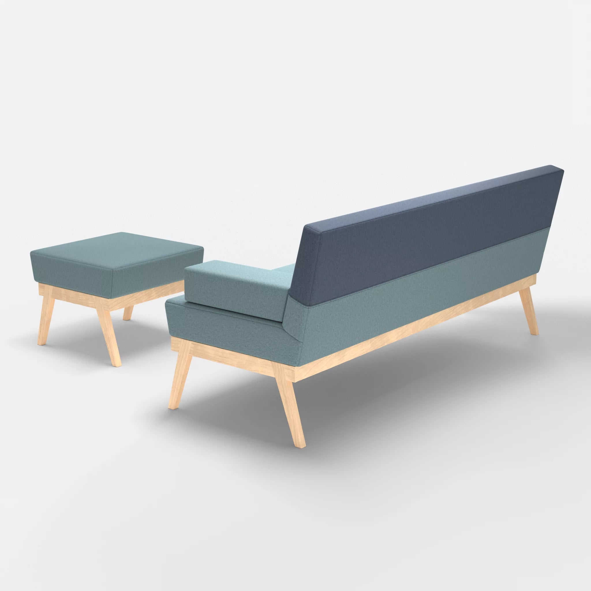 3er Sitzsofa Bauz mit Pouf dama0016-dama0075 in Hellblau und Blau von hinten