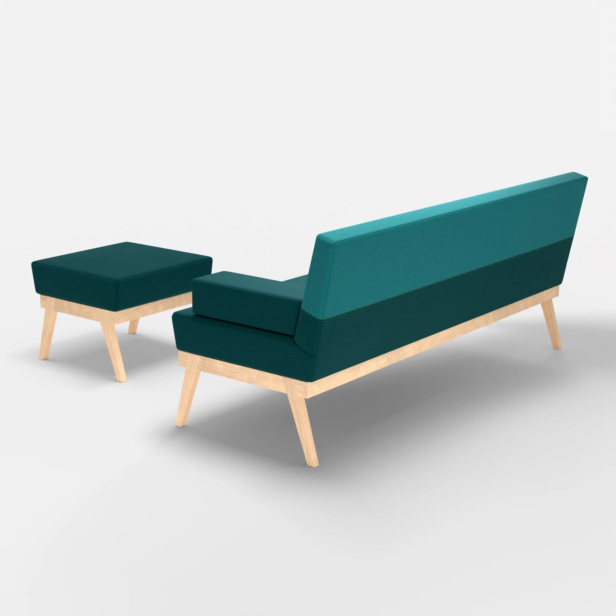 3er Sitzsofa Bauz mit Pouf dama0018-dama0076 in Türkis und Türkis von hinten