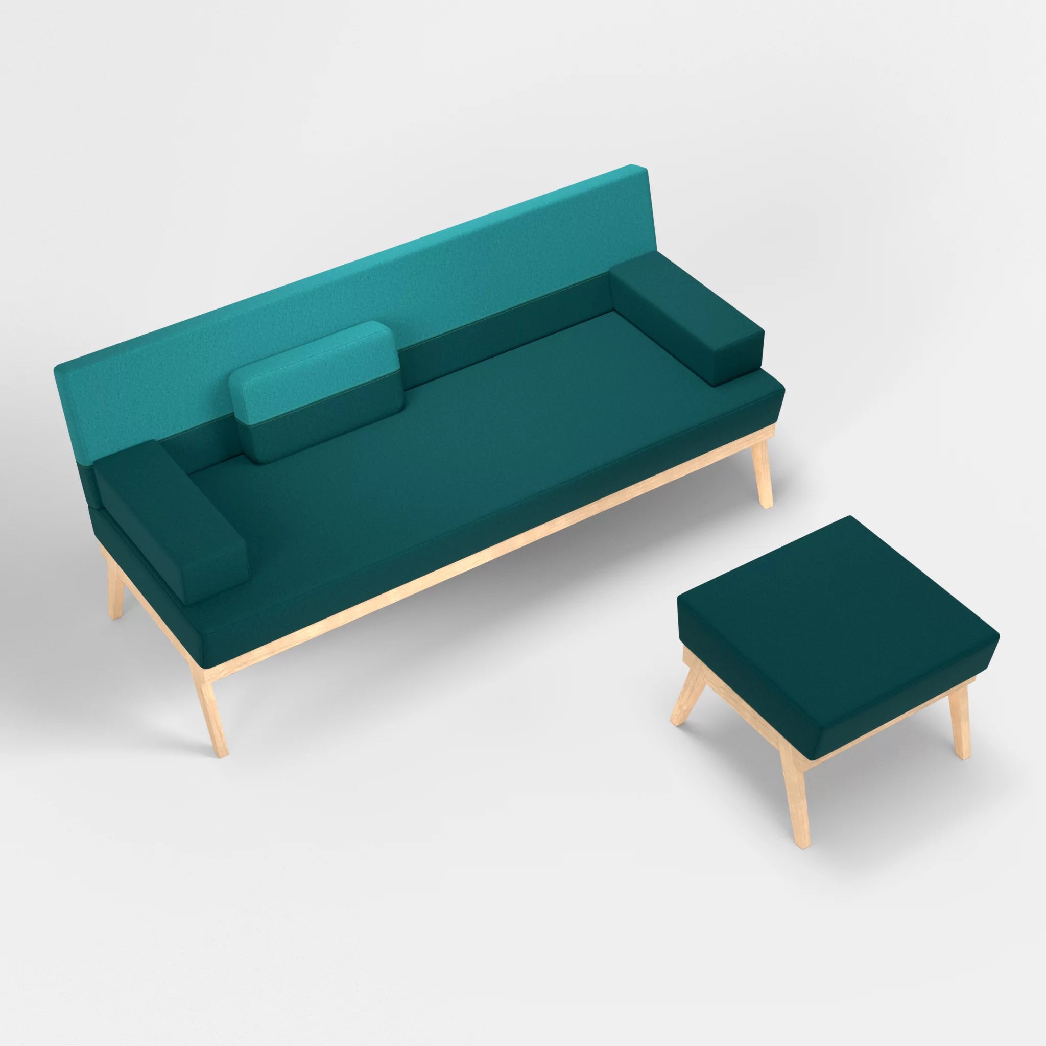 3er Sitzsofa Bauz mit Pouf dama0018-dama0076 in Türkis und Türkis von oben