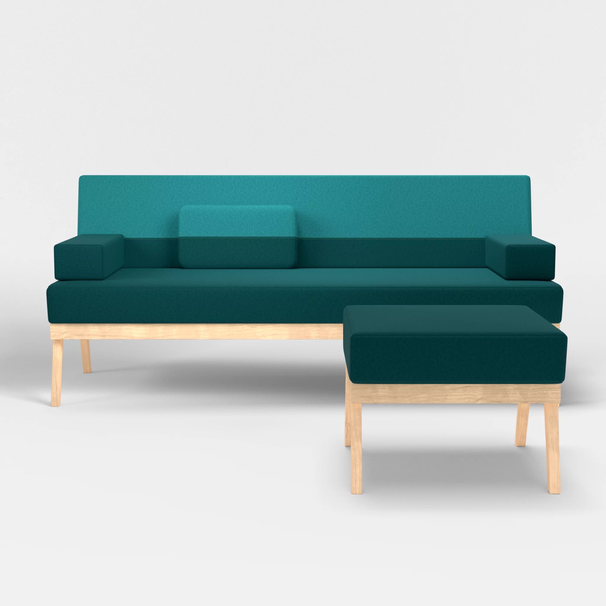 3er Sitzsofa Bauz mit Pouf dama0018-dama0076 in Türkis und Türkis von vorne