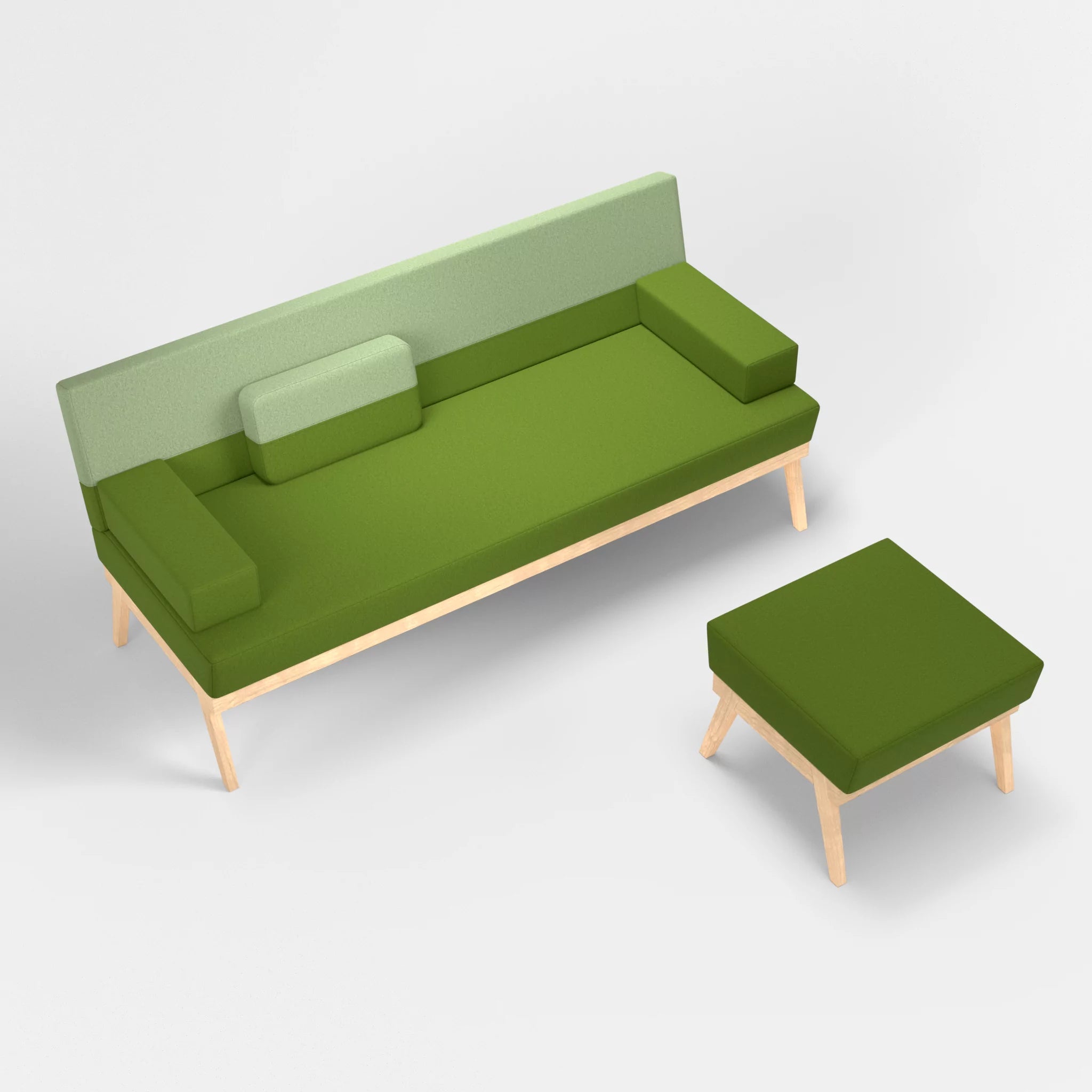 3er Sitzsofa Bauz mit Pouf dama0027-dama0042 in Grün und Hellgrün von oben