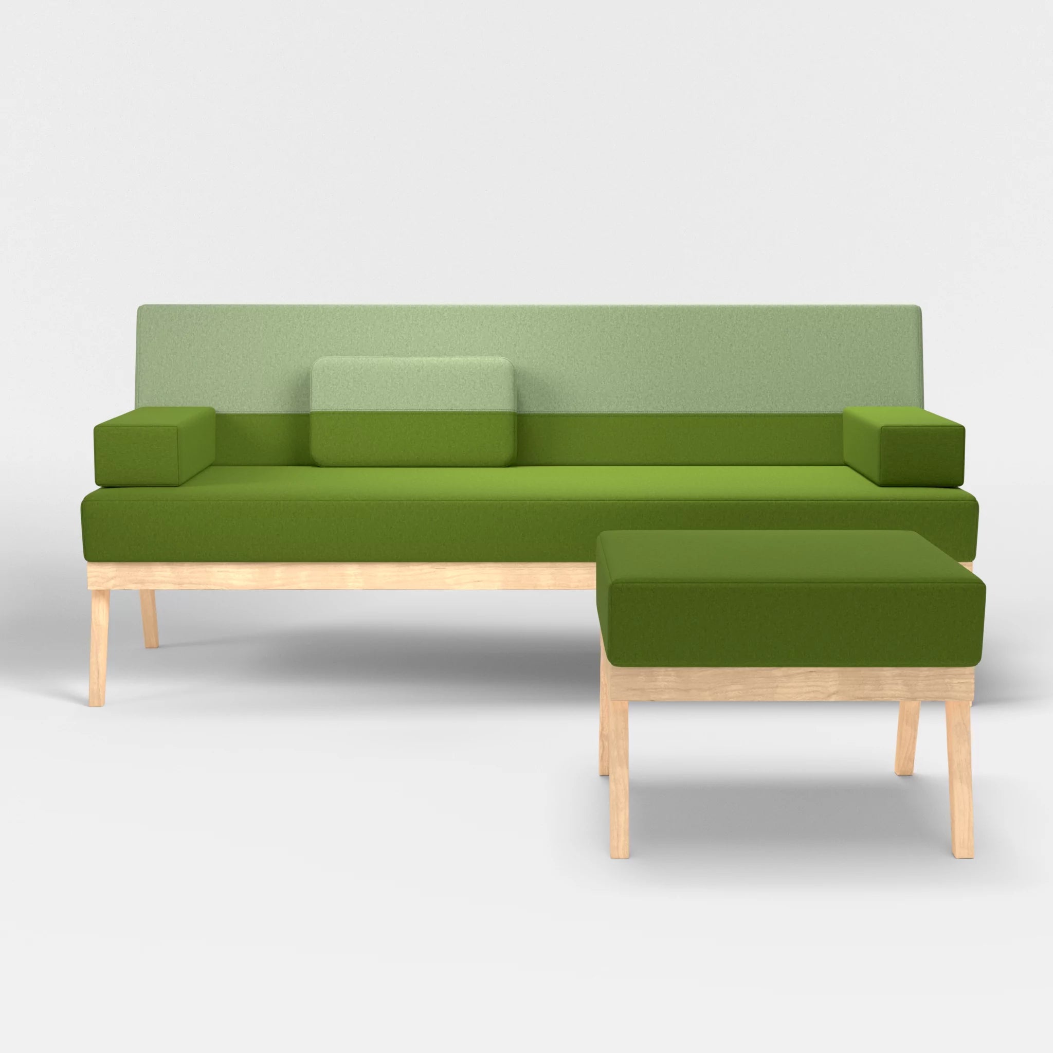 3er Sitzsofa Bauz mit Pouf dama0027-dama0042 in Grün und Hellgrün von vorne