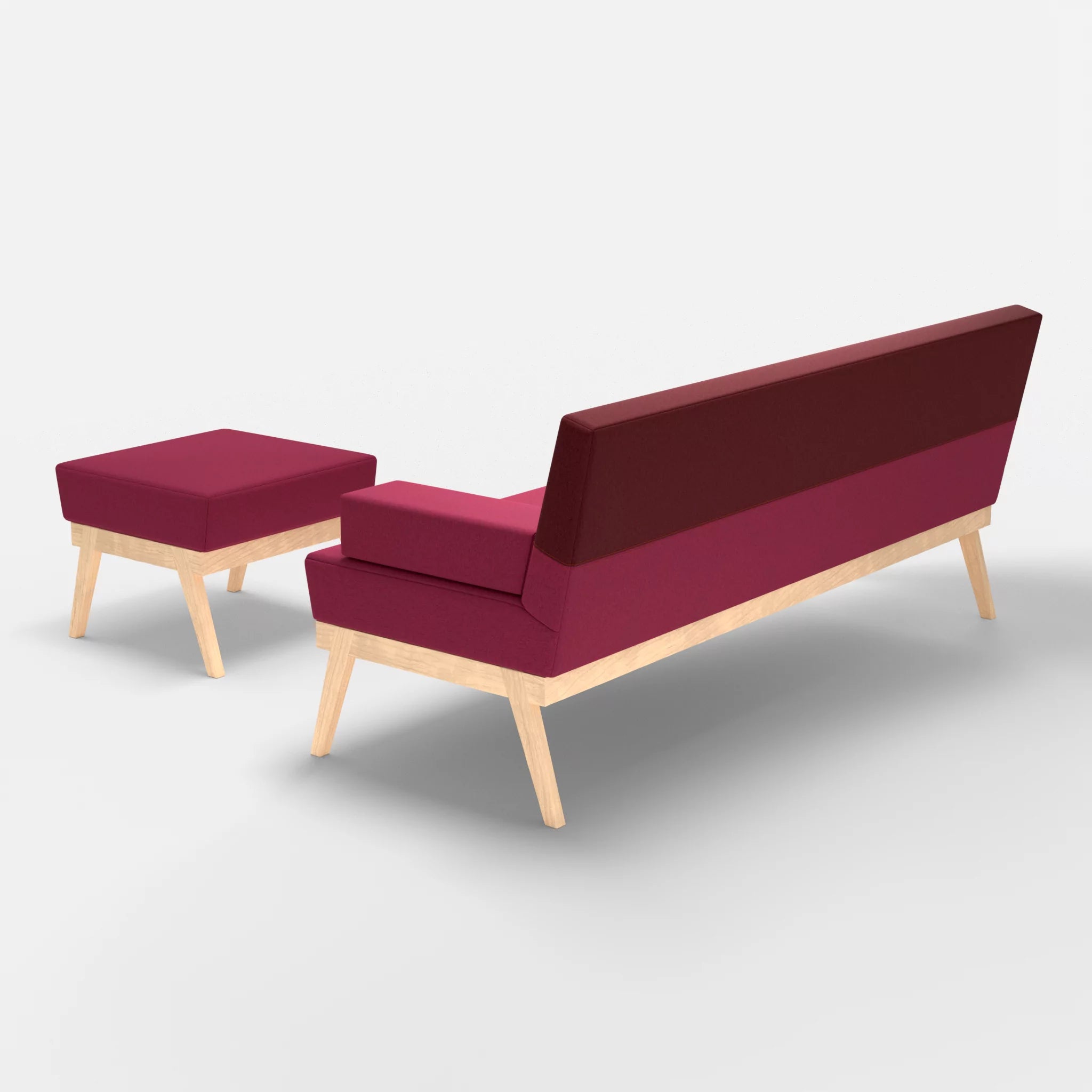 3er Sitzsofa Bauz mit Pouf dama0034-dama0050 in Bordeaux und Fuchsia von hinten