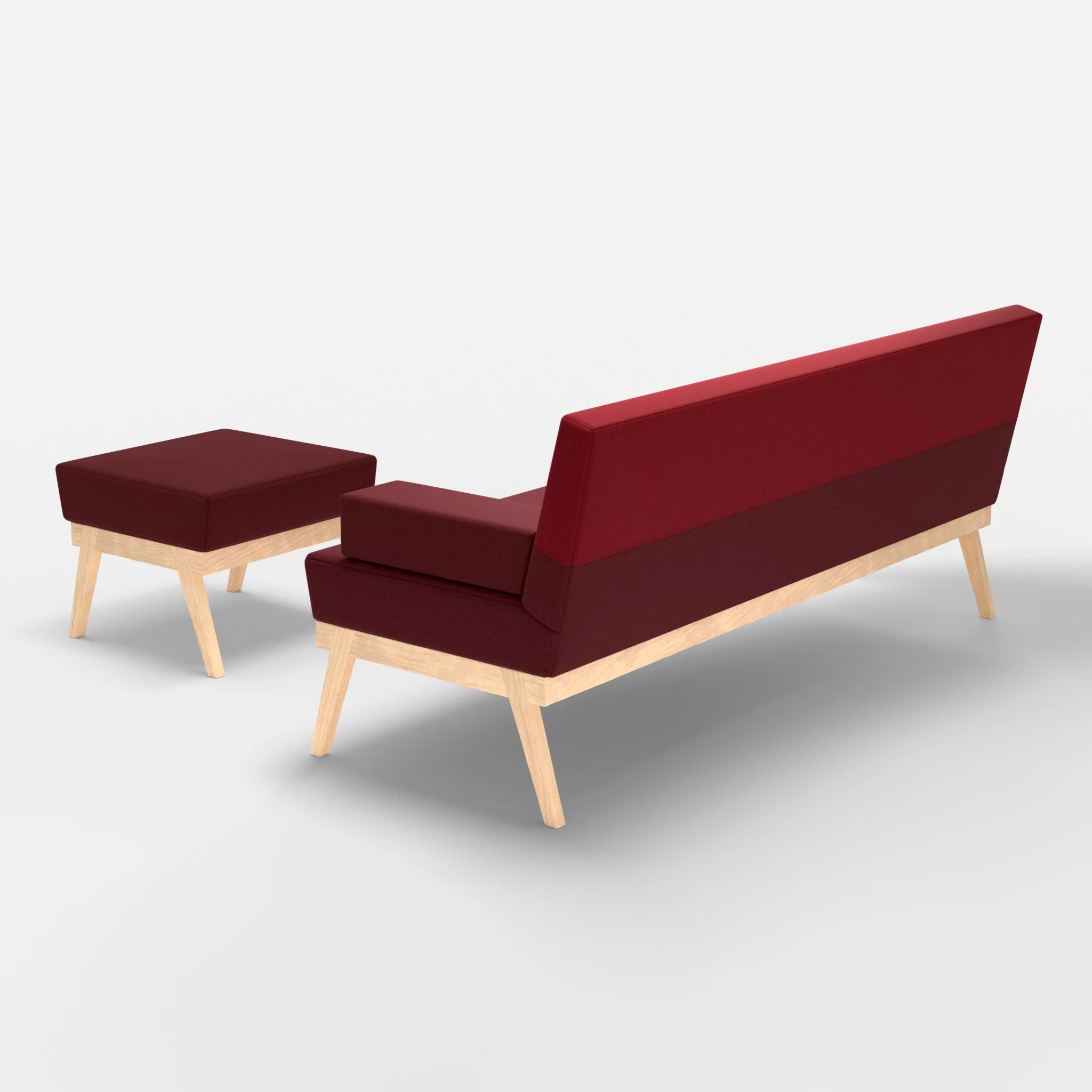 3er Sitzsofa Bauz mit Pouf dama0034-dama0053 in Bordeaux und Rot von hinten