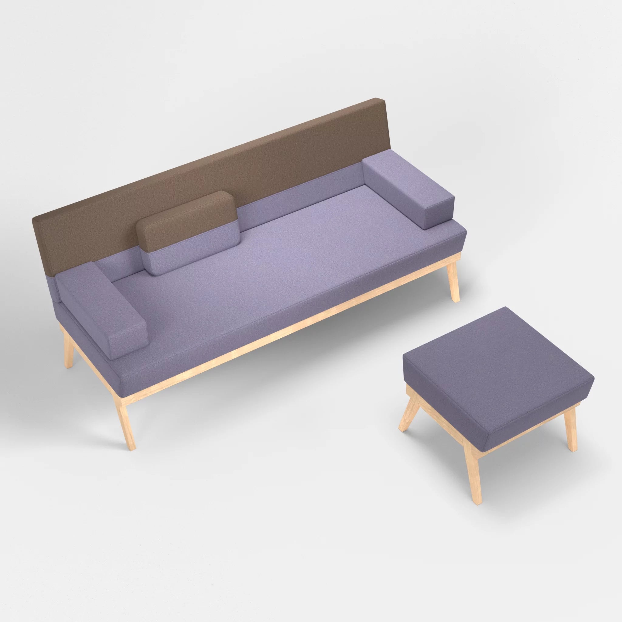 3er Sitzsofa Bauz mit Pouf dama0039-dama0051 in Flieder und Braun von oben