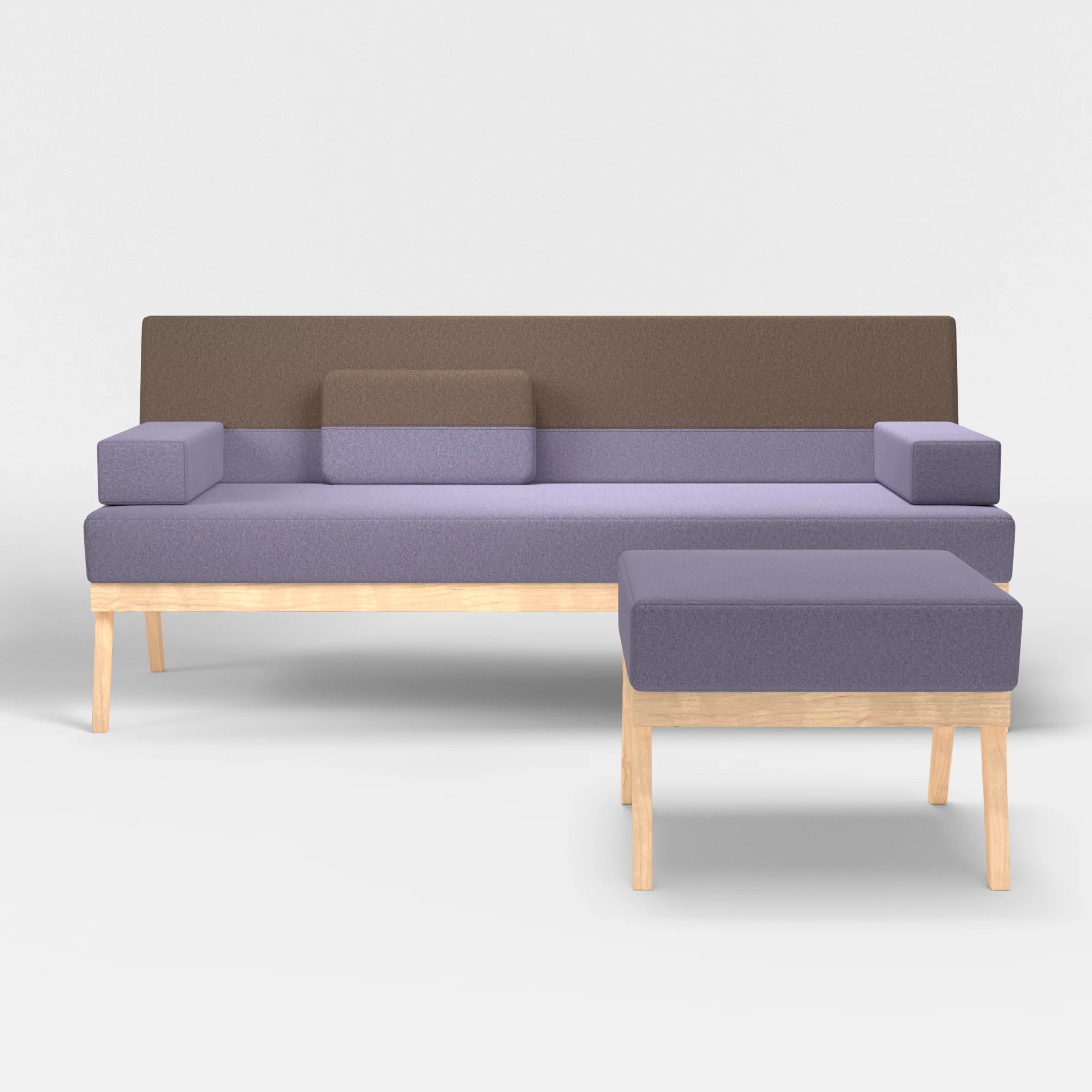3er Sitzsofa Bauz mit Pouf dama0039-dama0051 in Flieder und Braun von vorne