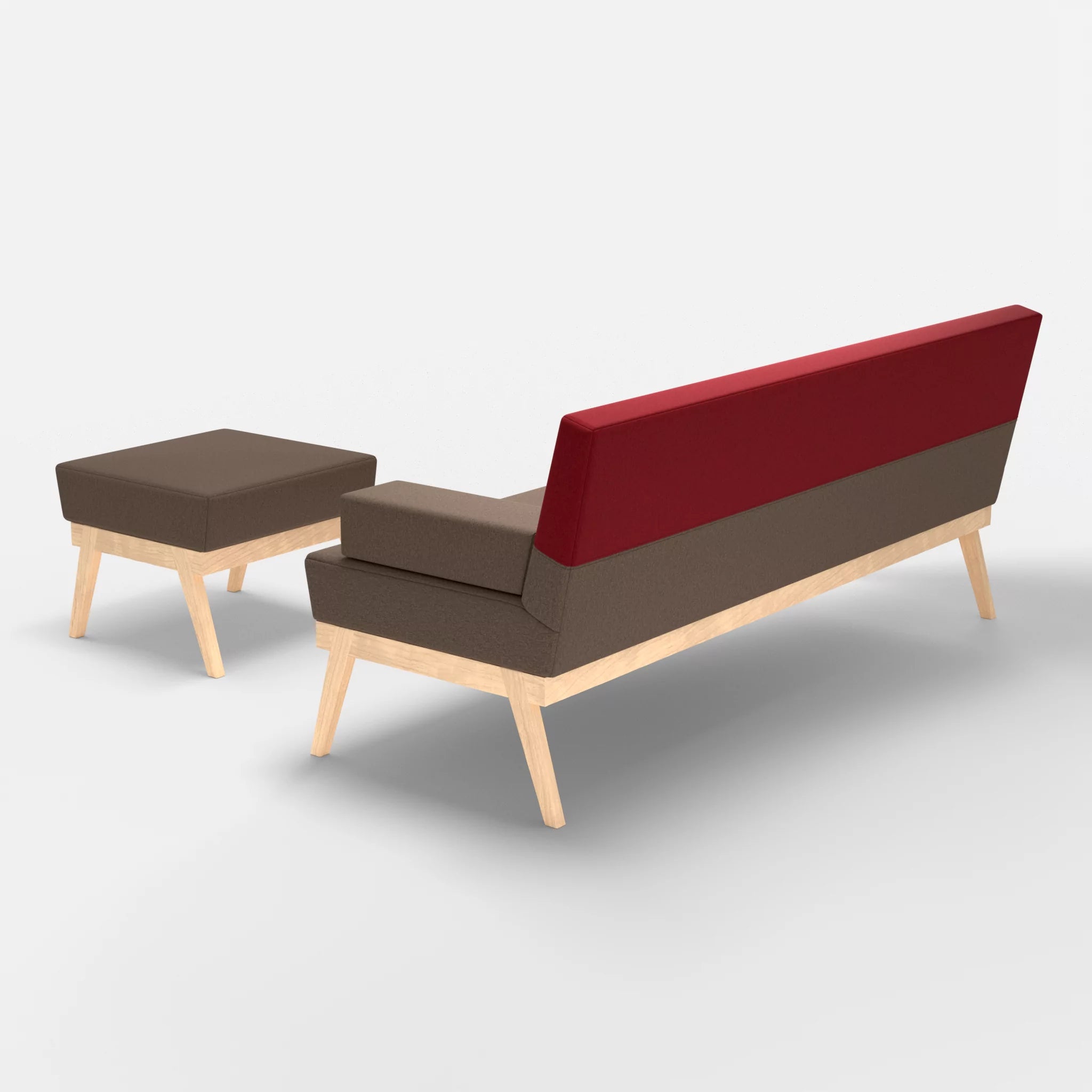 3er Sitzsofa Bauz mit Pouf dama0051-dama0053 in Braun und Rot von hinten