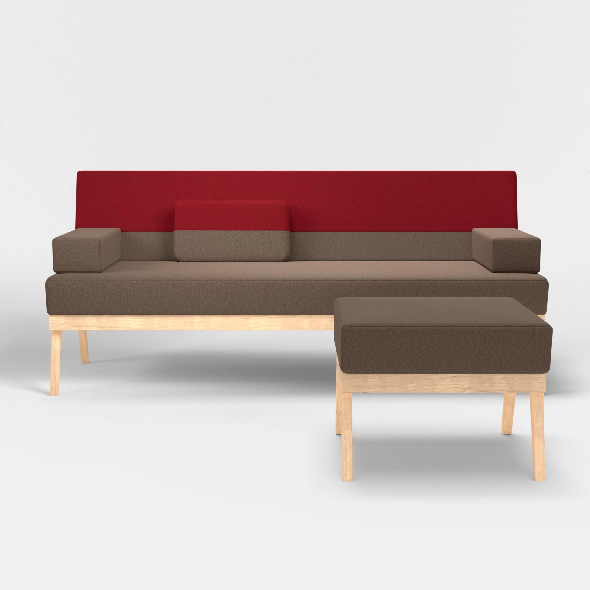 3er Sitzsofa Bauz mit Pouf dama0051-dama0053 in Braun und Rot von vorne