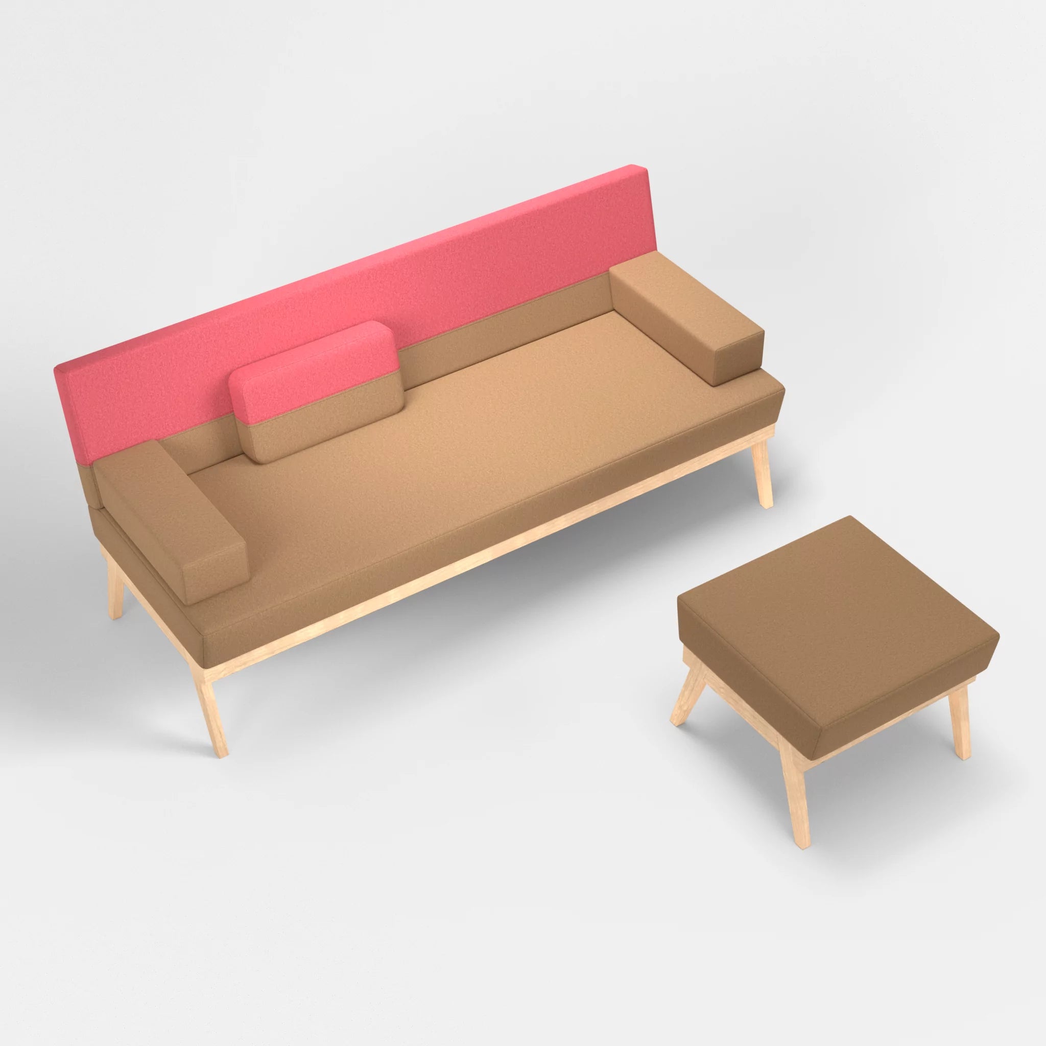 3er Sitzsofa Bauz mit Pouf dama0056-dama0083 in Beige und Pink von oben