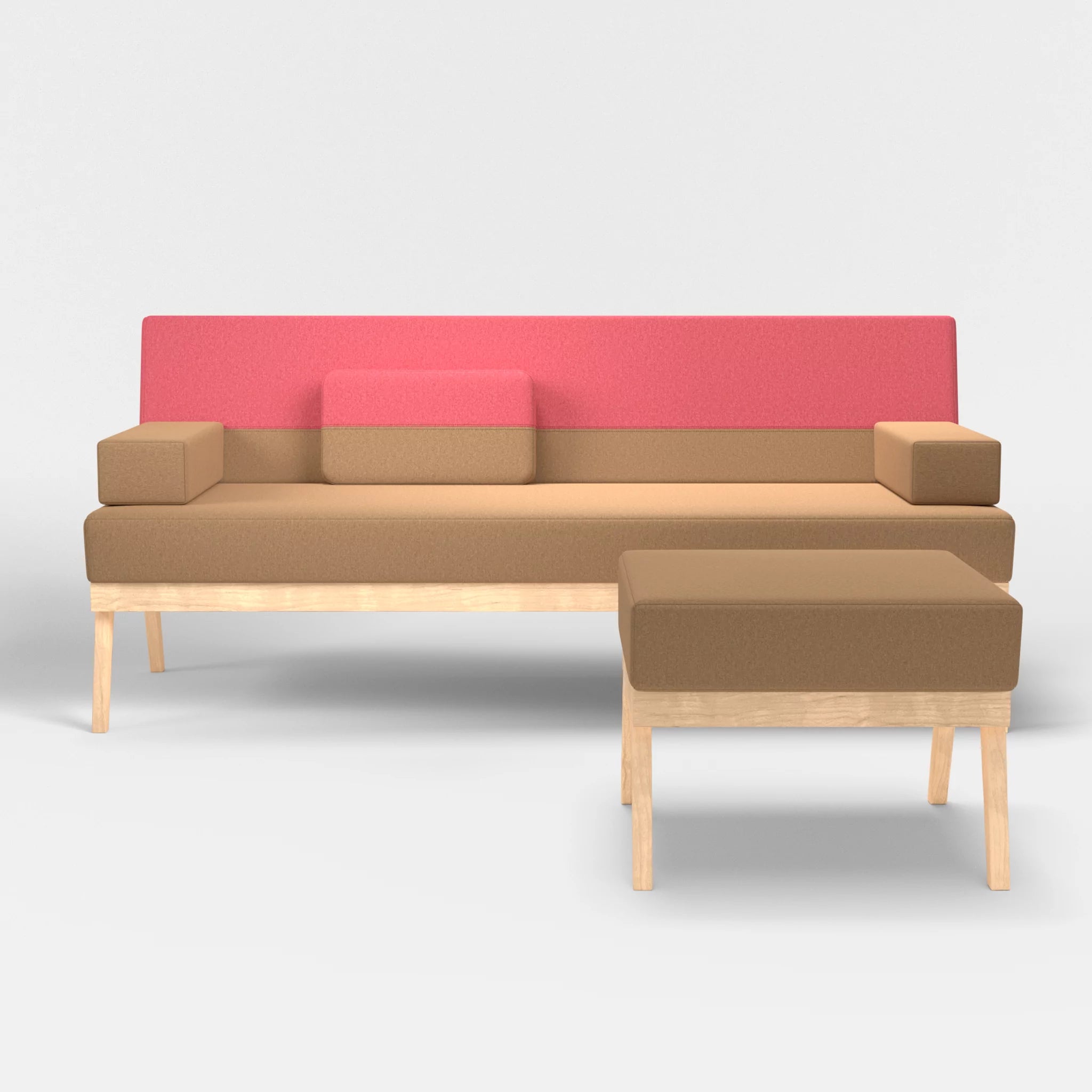 3er Sitzsofa Bauz mit Pouf dama0056-dama0083 in Beige und Pink von vorne