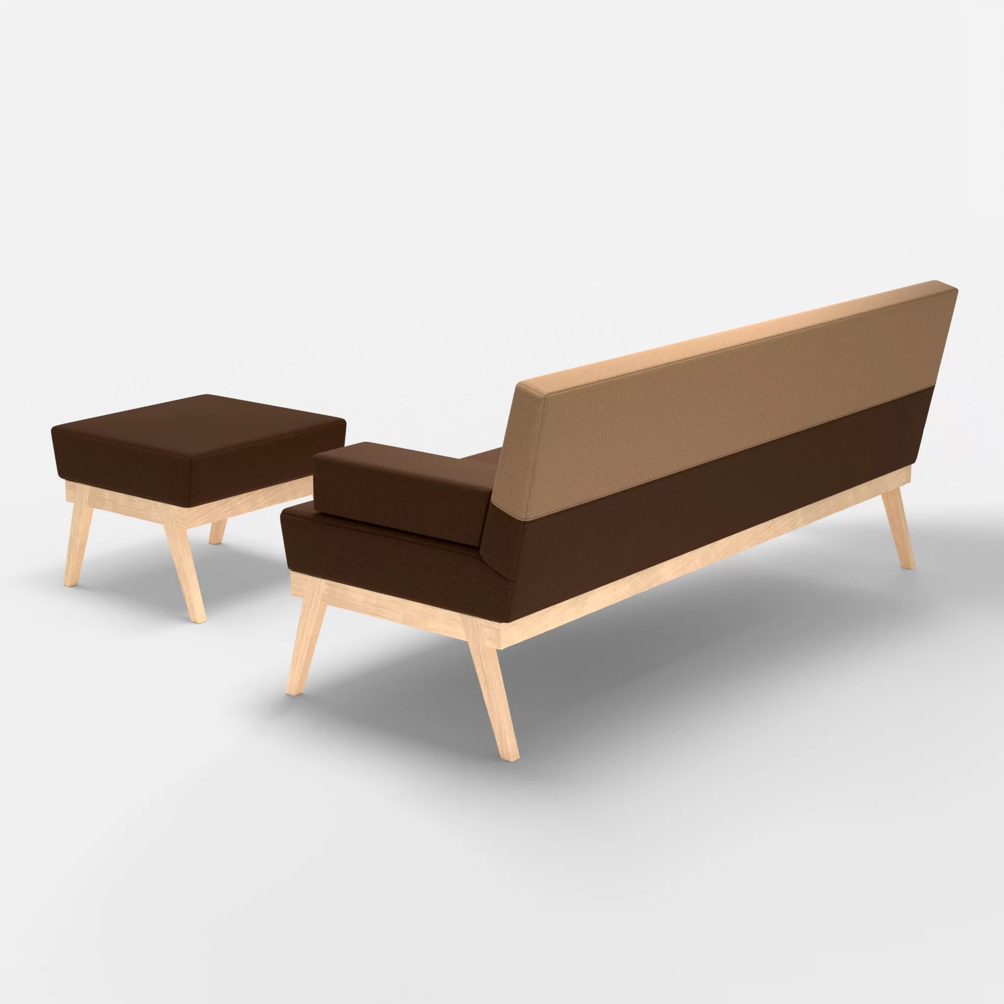 3er Sitzsofa Bauz mit Pouf dama0060-dama0056 in Braun und Beige von hinten